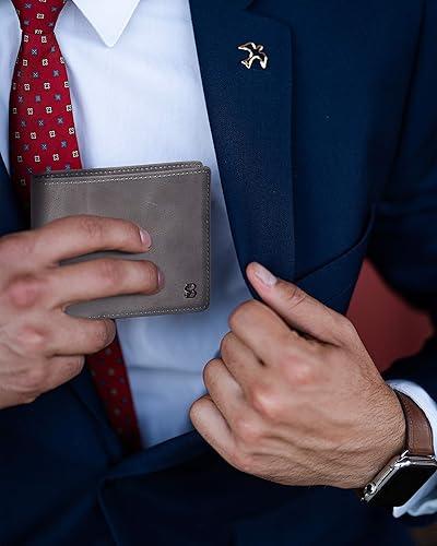 Miniatura 2 de SERMAN BRANDS Billetera de 2 ventanas de identificación para hombres con bloqueo RFID bolsillo superior abatible cartera de viaje de capacidad