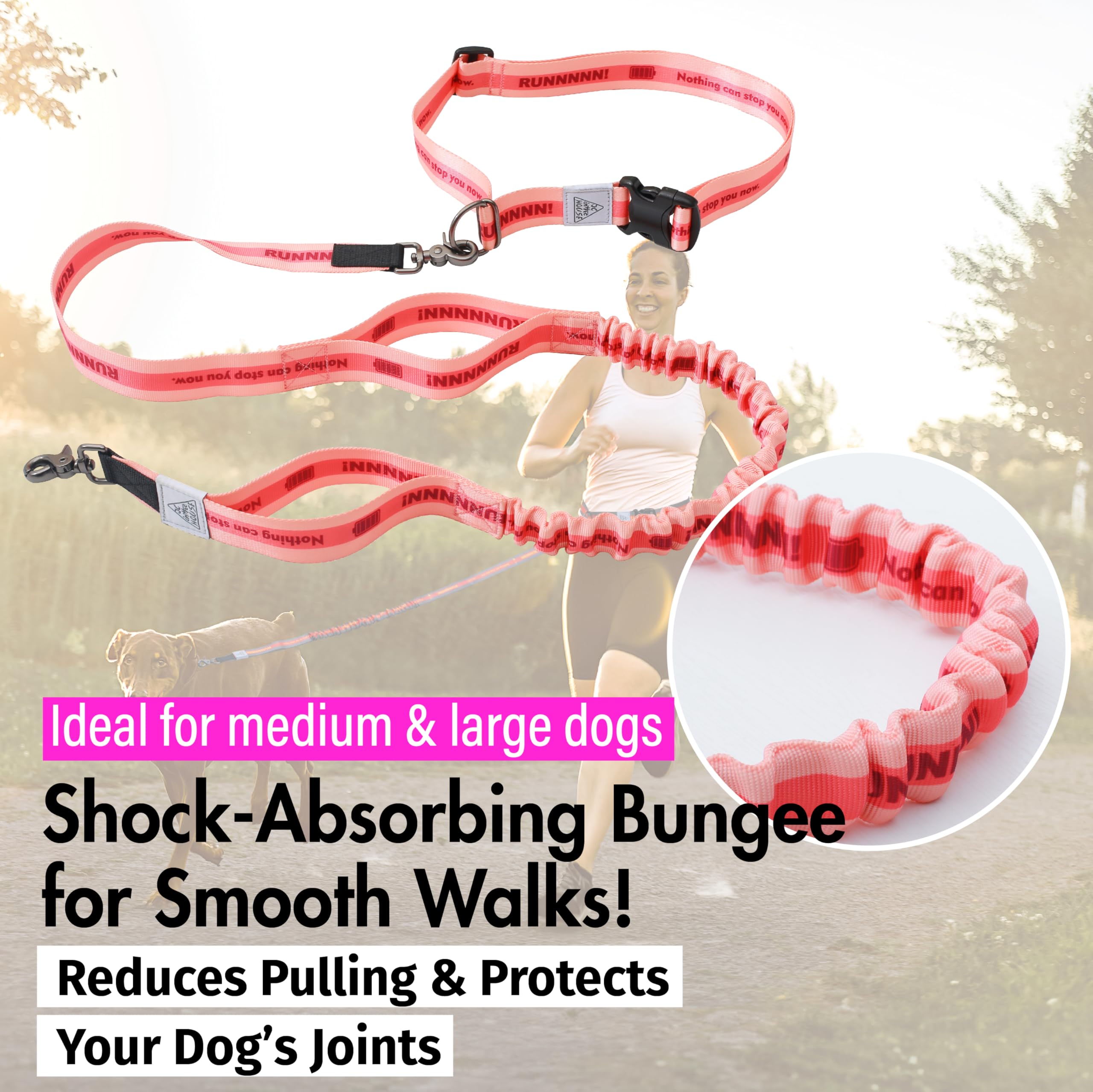 JC HOUSE Hands Free Dog Leash with Waist Belt Lifetime Replacement, Dual Handle Bungee Leash for Running Jogging - Image 4