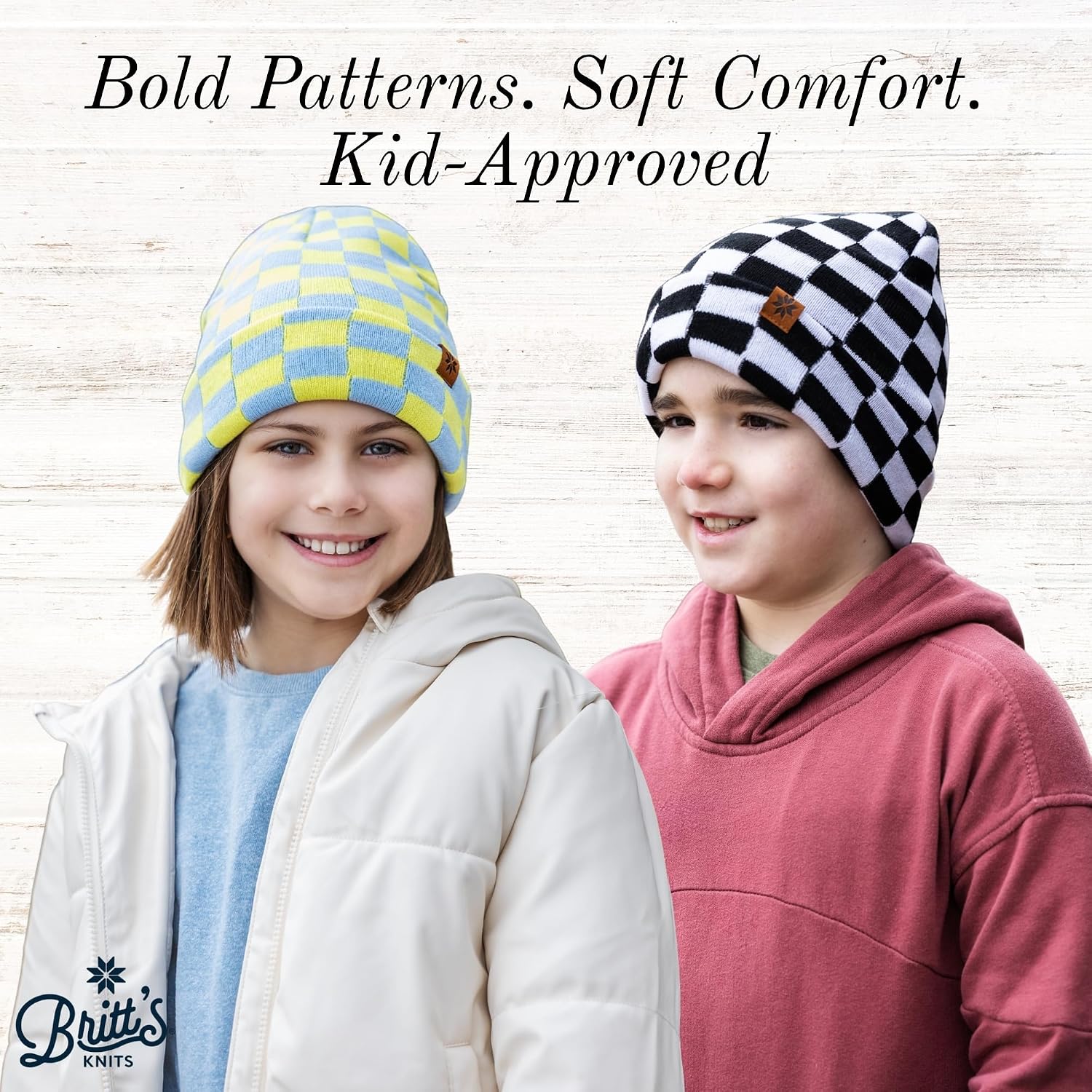 Britt's Knits Kid's Check Mate Beanie Knit Warm Hat for Boys and Girls