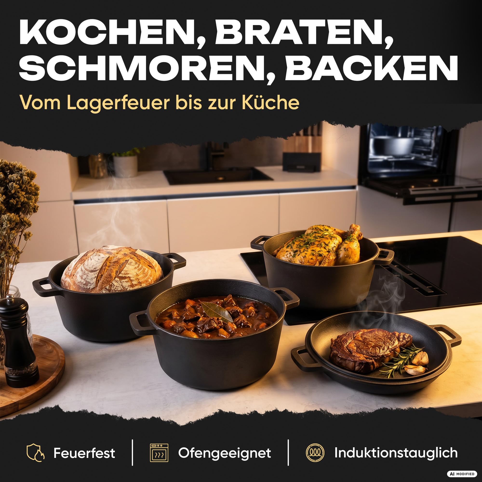 Delicret Gusseisen Topf Brot Backen Ø26 cm mit Deckel für alle Herdarten