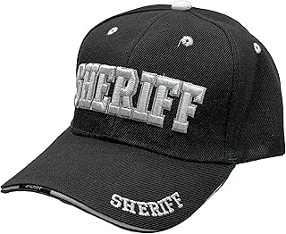 Sheriff Hat Law Enforcement Baseball Cap - White Embroidery Sheriff Front & Bill - Hook & Loop Adjustable Size
