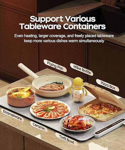 Miniatura 3 de Qimh Tapete de calentamiento de alimentos, bandeja de calentamiento eléctrica para bufé de fiestas, superficie de silicona completa con 4 ajustes de