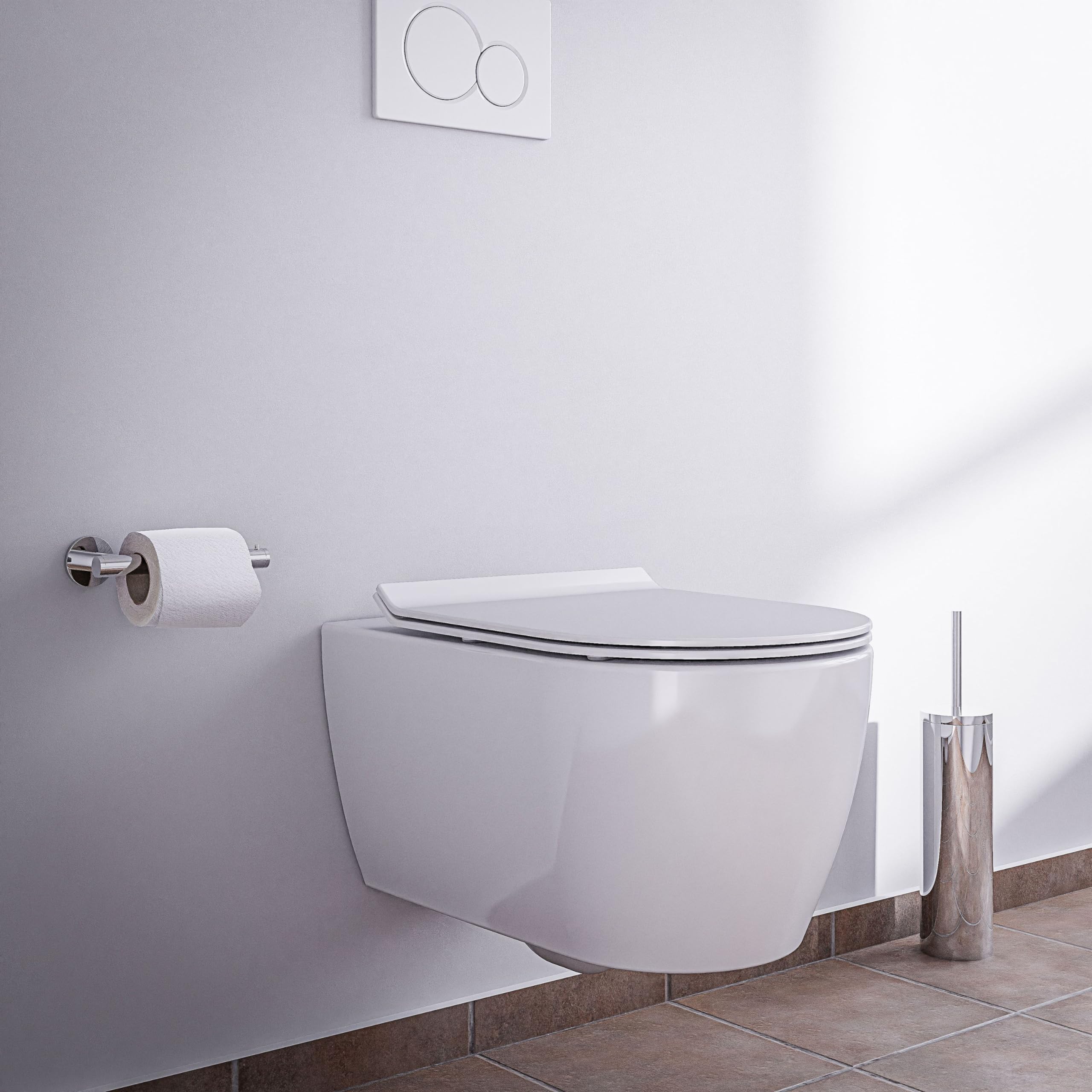 BERNSTEIN - WC suspendu design sans rebords céramique sanitaire Toilettes mural à poser, Abattant extra plat - Blanc - 54,5x36x33cm - NT2039