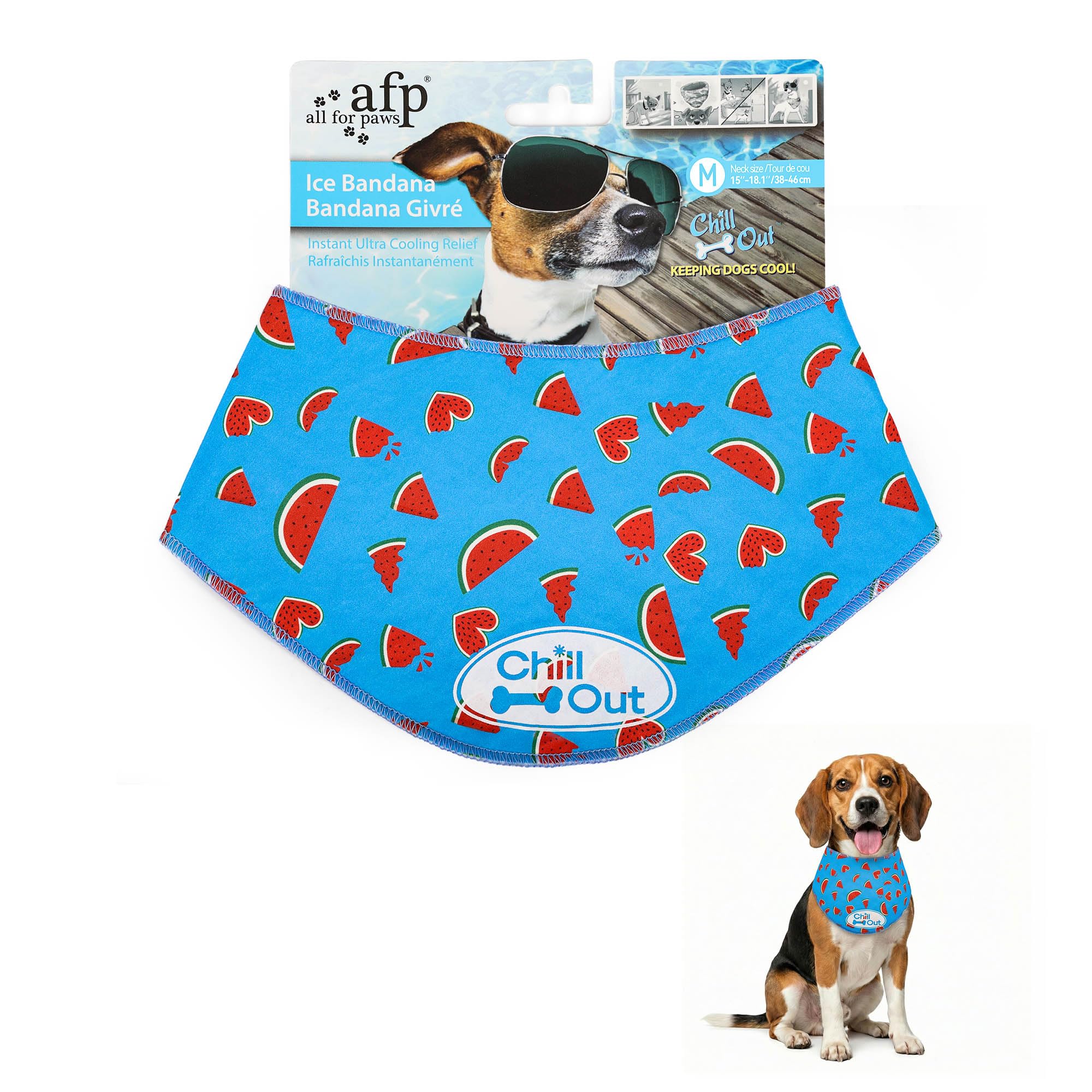 ALL FOR PAWS Watermelon Dog Cooling Bandana, Cooling Bandanas for Dogs, Dog Cooling Neck Wrap, Cooling Scarf for Dogs, Blue Ice Dog Neck Cooler for Summer, Neck Girth 38-46 cm/15-18.1 Inch(Medium)