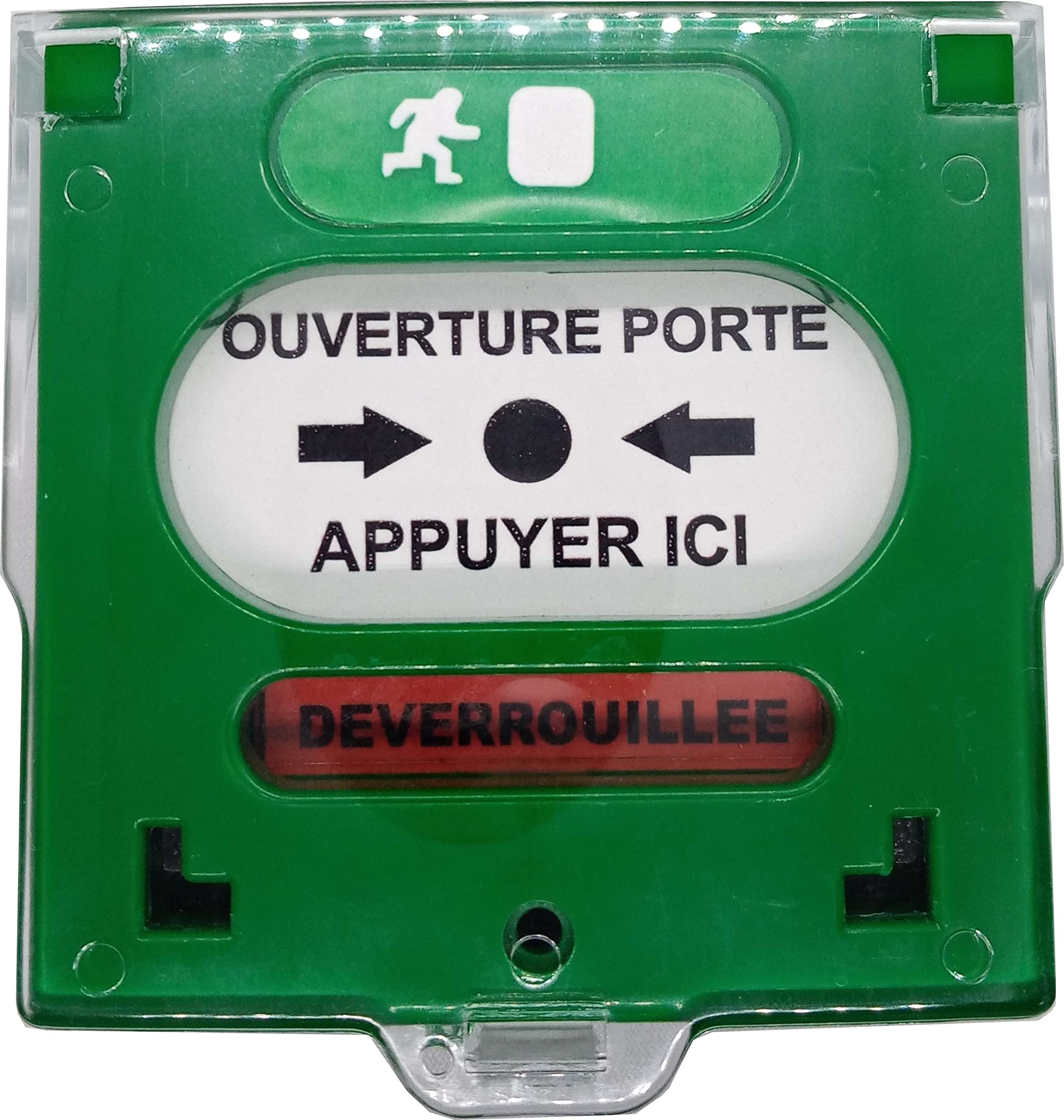 Déclencheur manuel vert 2 contacts avec capot pour déverrouillage d'issue de secours