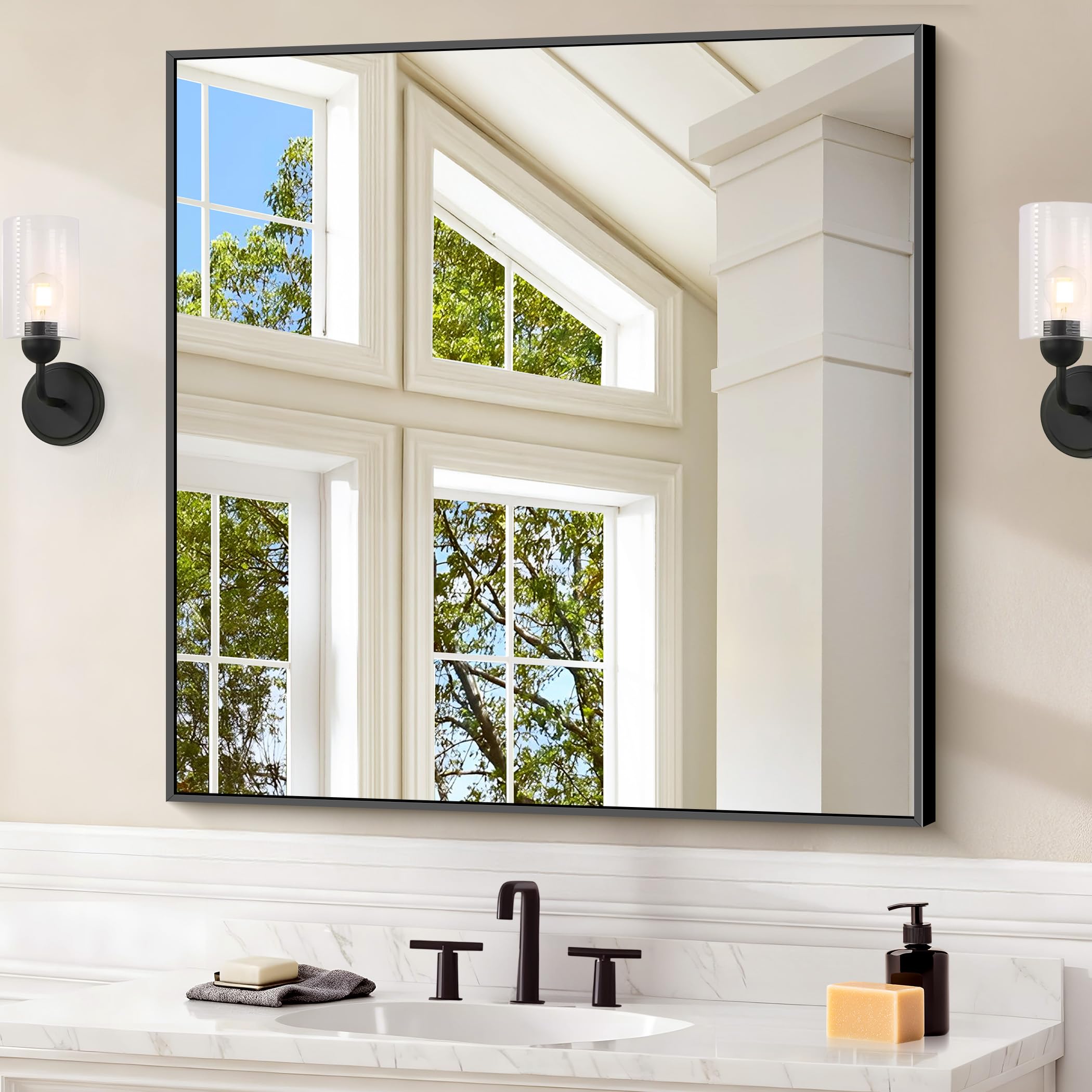 COFENY 30x30 Black Square Mirror