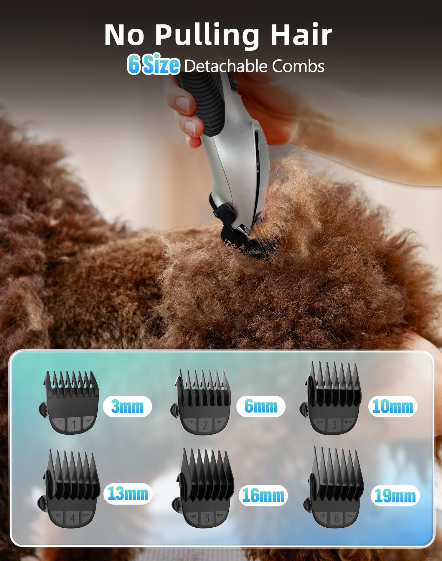 Kit de aseo para perros de bajo ruido, cortadora inalámbrica 4 en 1 para el aseo de perros recargable, recortadora de pelo de mascotas y gatos con 2 velocidades, 6 protectores, tijeras, peine para