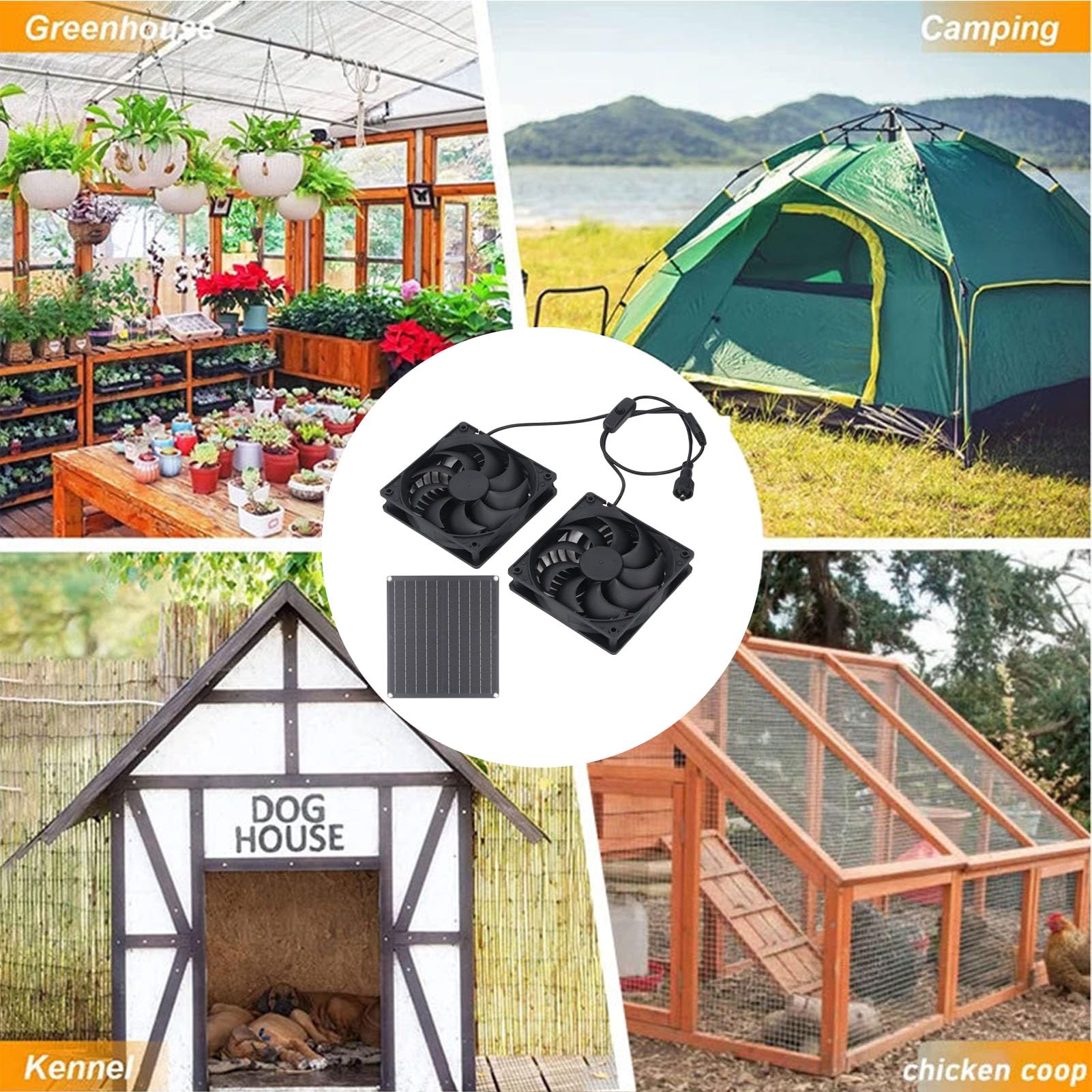 Ventilador Solar, Ventilador de Panel Solar de 25 W Resistente a la Intemperie con Ventilador Doble de CC para Gallineros Pequeños, Invernaderos, Cobertizos, Casas para Mascotas,