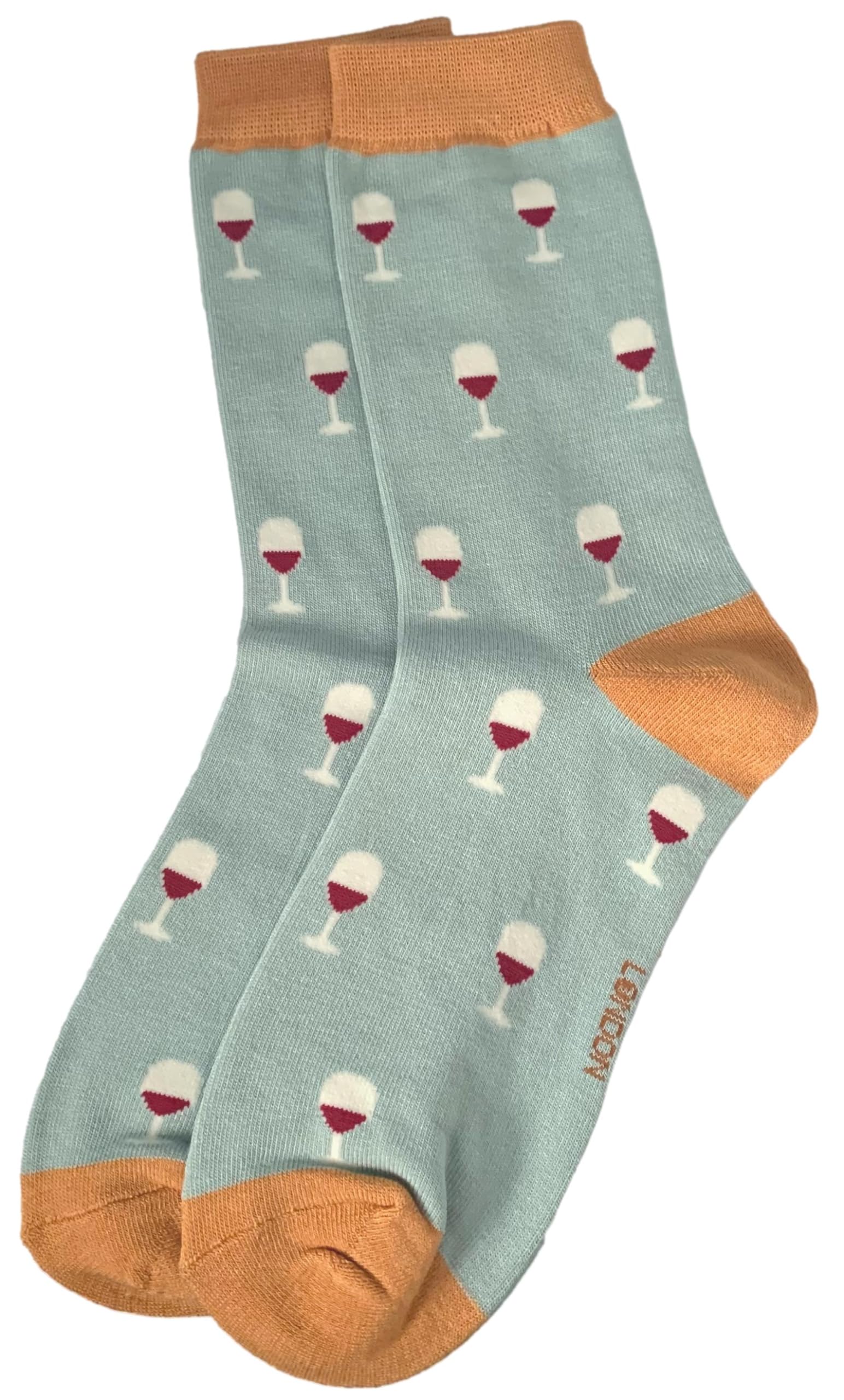 Purple Possum® Wine Socks Ladies Red Wine Glass Drinks Bamboo Cotton Novelty Fun Socks (Duck Egg) 1 Pair