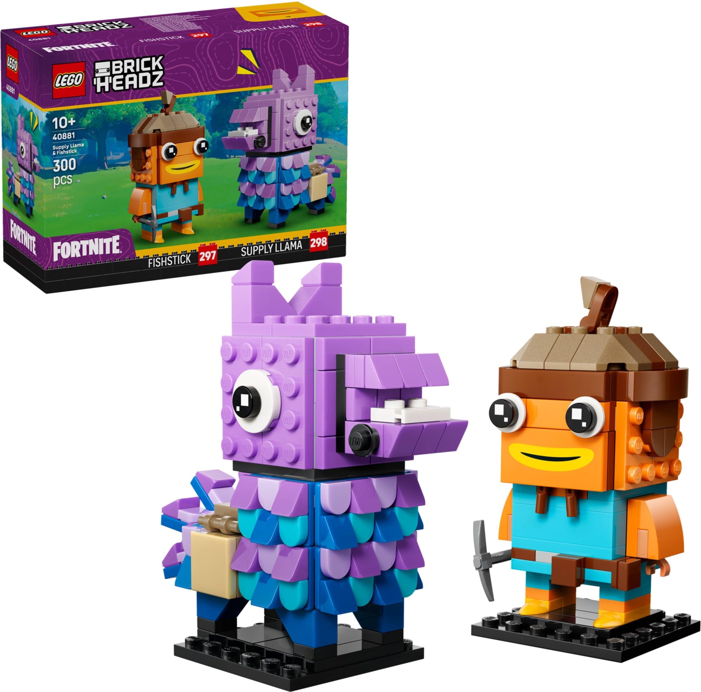 Fortnite BrickHeadz Supply Llama & Fishstick 40881 – 300-Piece Video Game Building Set with Pickaxe Accessory, Collectible Gamer Decor Gift for Kids Boys & Girls – 40881