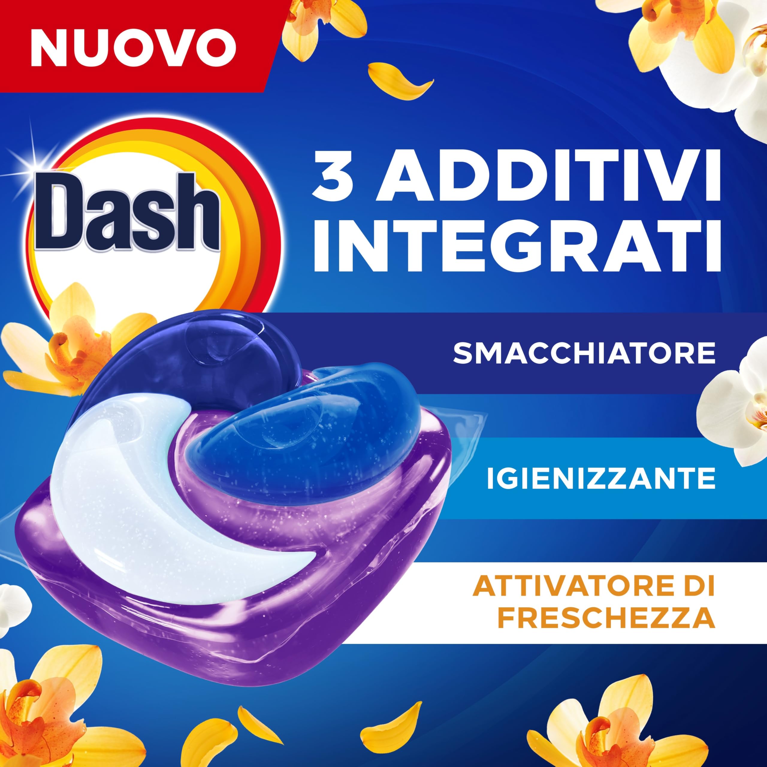 Dash Power Pods Detersivo Lavatrice In Capsule, 105 Lavaggi(3x35), Freschezza Di Lenor, Oro e Fiori di Vaniglia, Freschezza che dura 7 Giorni, Pulizia Impeccabile