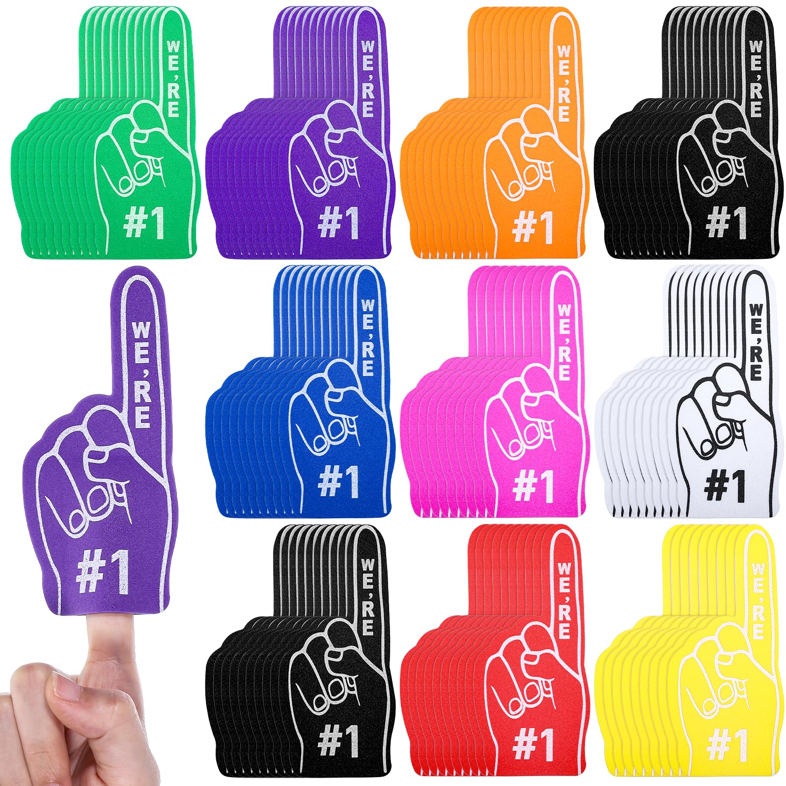 IANFAN 100 Pcs Colorful Mini Foam Fingers #1 for Fans Cheerleader, We're #1 and LET'S GO Sport Fan Foam Finger, Sports Themed Party Supplies for Football Baseball Basketball Sports Events