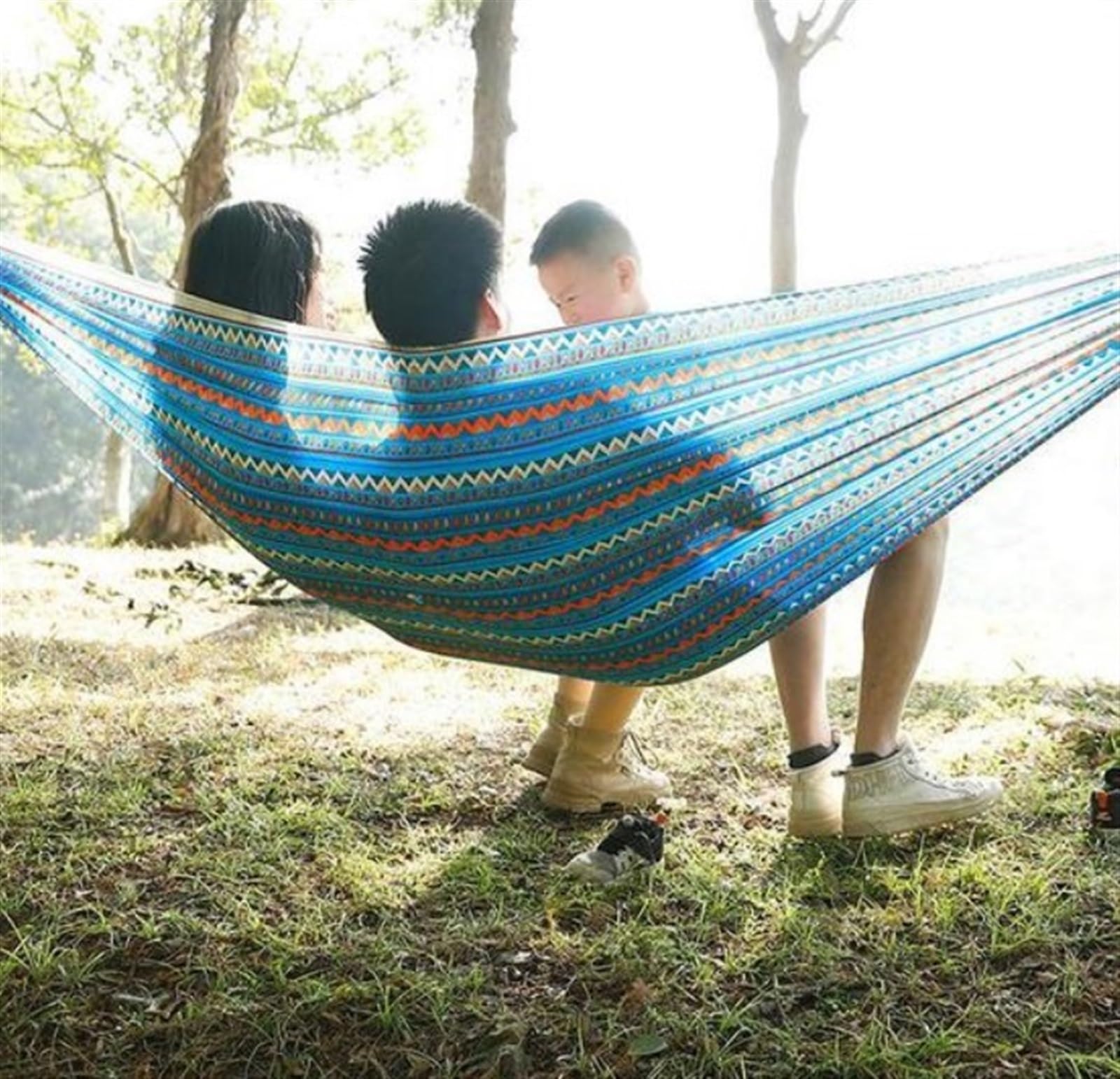 Hamak Ogrodowy Zewnątrz Hamak Klasyczny 260x140 Cm, Huśtawka Hamakowa Na Świeżym Powietrzu Do Relaksu Patio Podwórkowy Boho Kempingowy Przenośny(A)