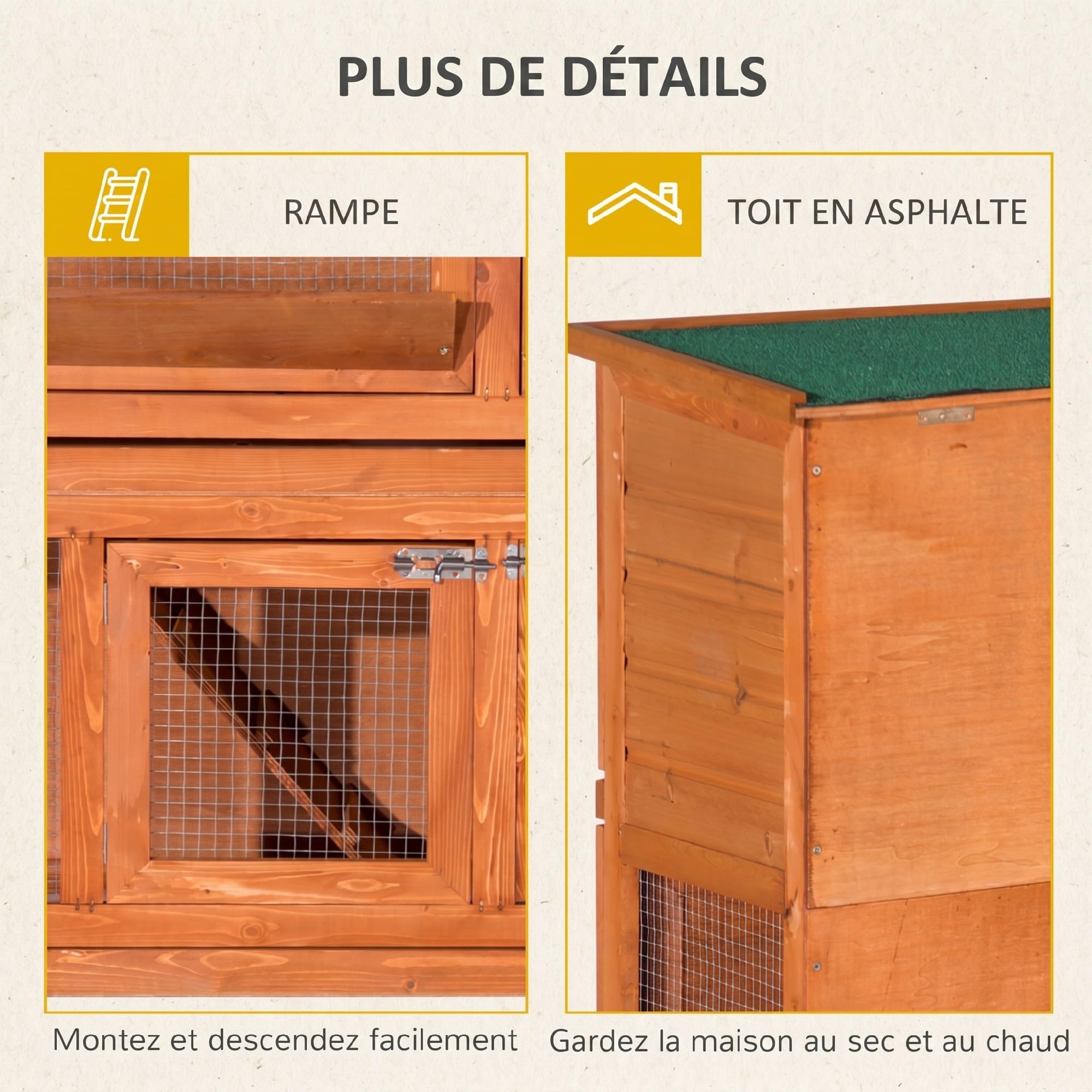 PawHut Cage à Lapin de Grande Taille en Bois de pin avec 2 étages, Toit ouvrant, râtelier à Foin, poulailler clapier dim. 120L x 48l x100H cm