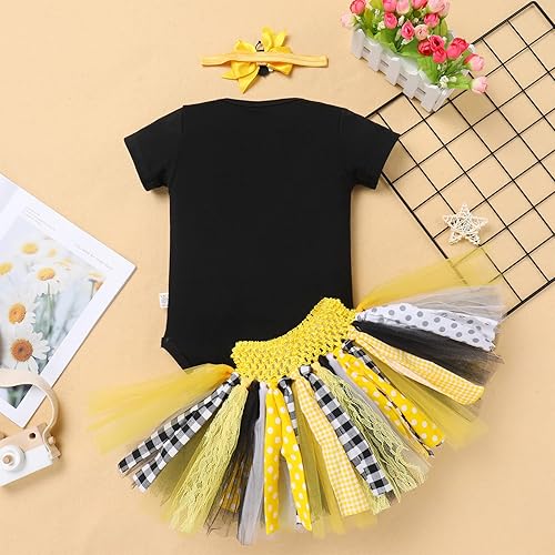 Miniatura 3 de IBTOM CASTLE Traje de primer cumpleaños para bebé niña, mameluco de abeja, falda tutú, diadema con lazo, para sesión de fotos