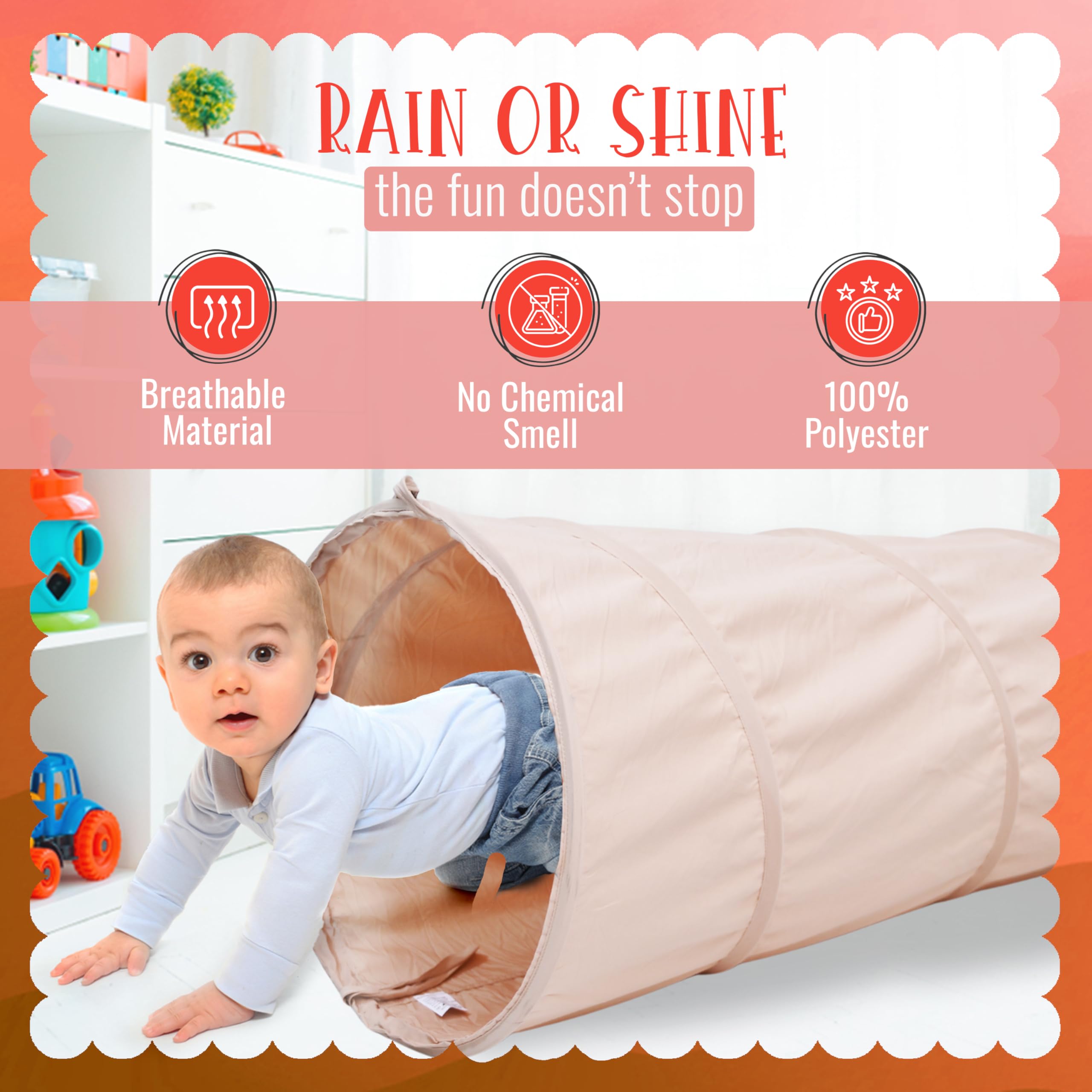 River & Aria Co Baby Play Tunnel - 6ft Indoor & Outdoor Pop Up Play Tunnel for Toddlers 2-6 - Interactive Hide-and-Seek Crawling Tunnels for Children (Peach Tunnel)