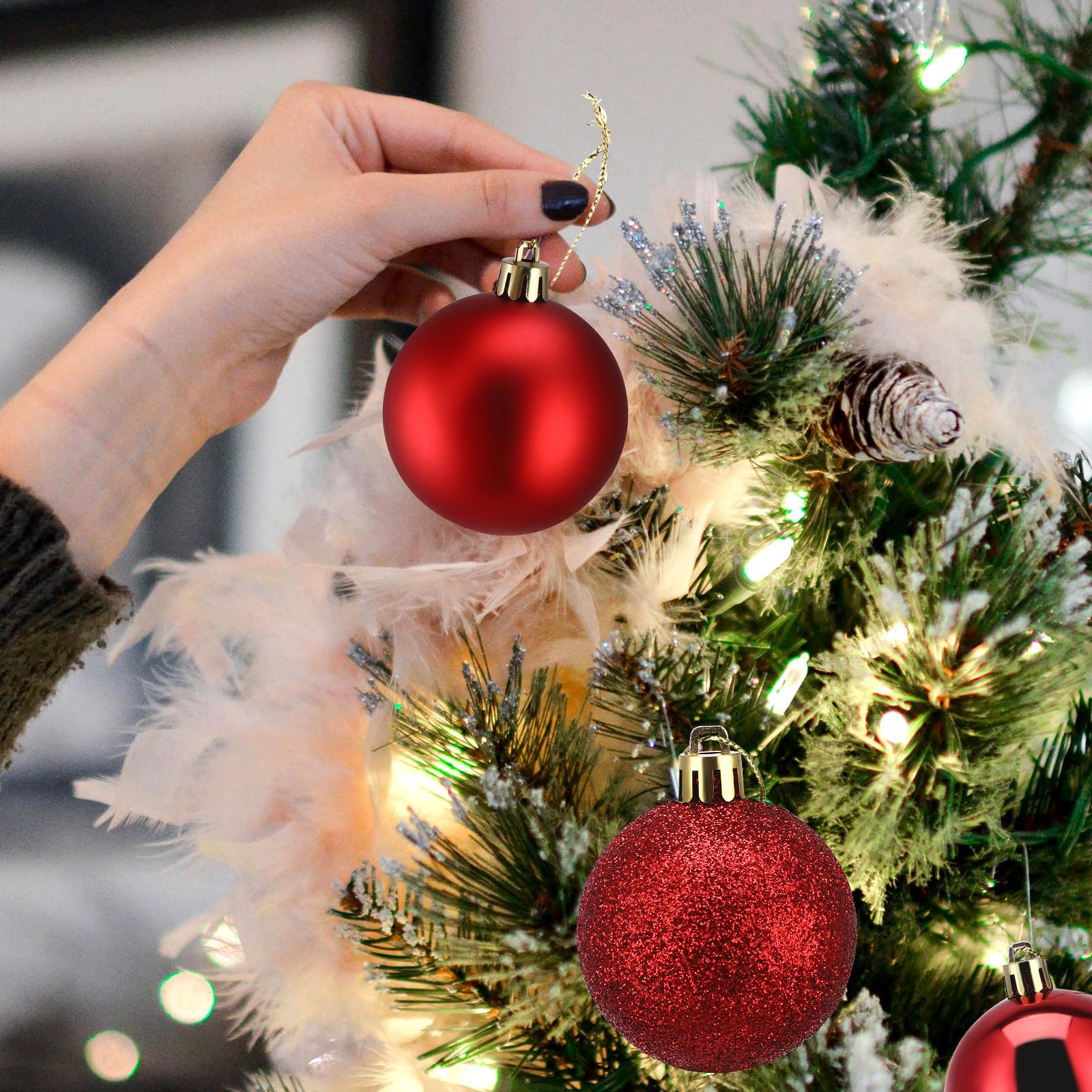 SEWACC 100 Unidades Bolas de Navidad Huecas de Plástico Rojo, para Árbol