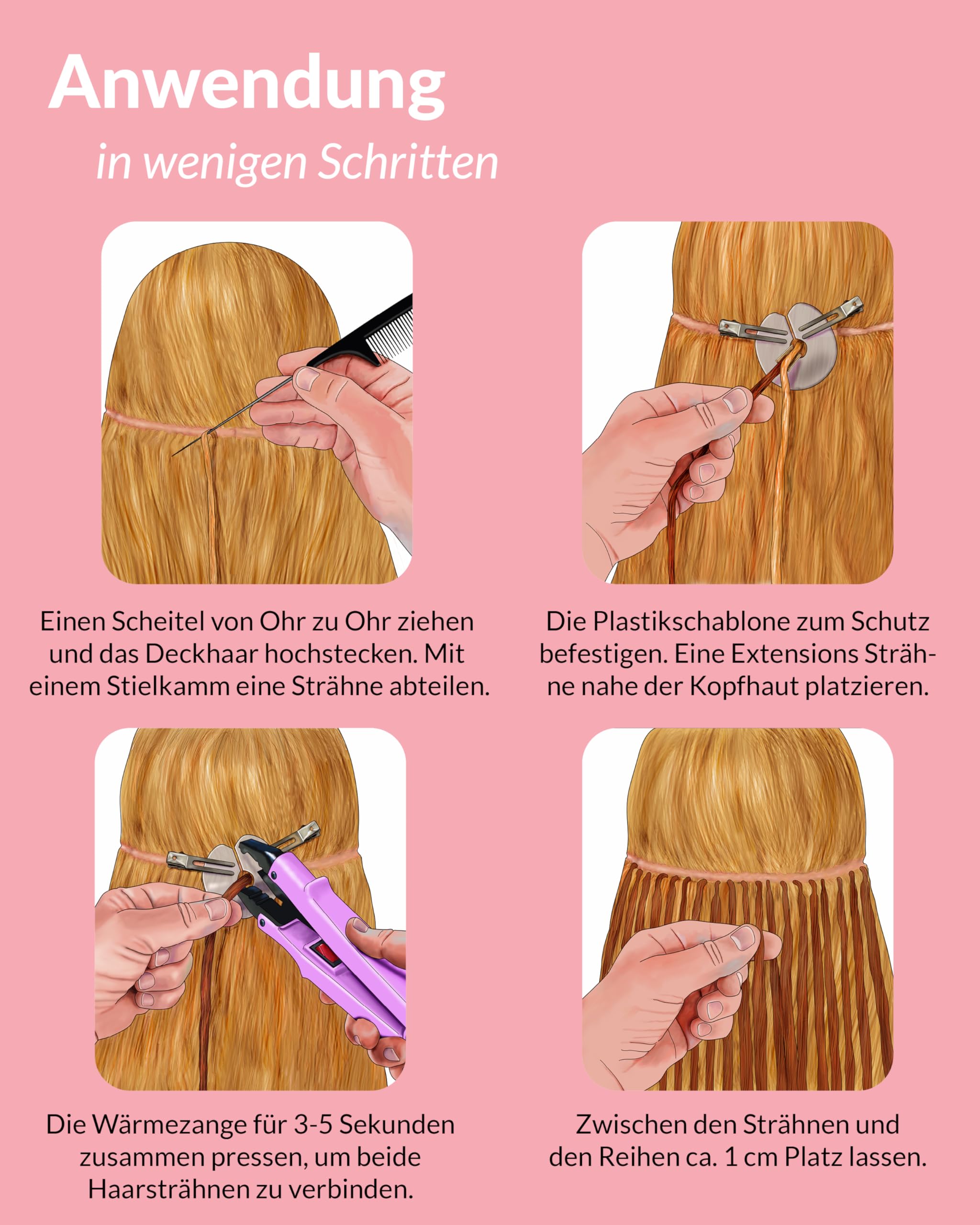 hair2heart Extensions Echthaar Bondings Glatt - 200 Strähnen 0.5g 40cm Schwarz