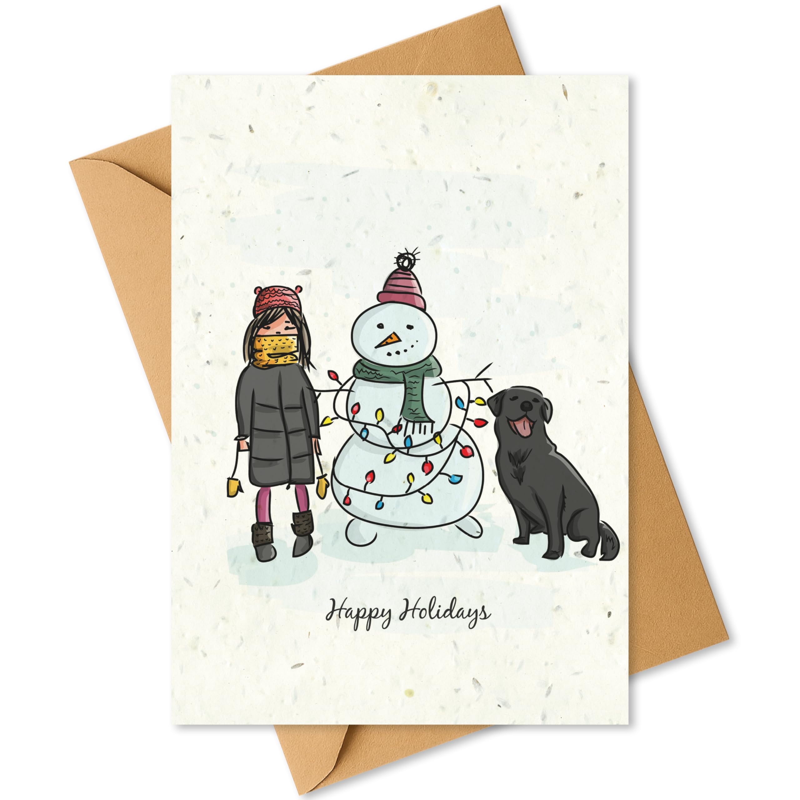 Plantable Christmas Card with Snowman & Family – Eco Friendly Biodegradable Seed Paper Greeting Card, Sustainable Gift, Zero Waste Merry Christmas Card for Friends & Family