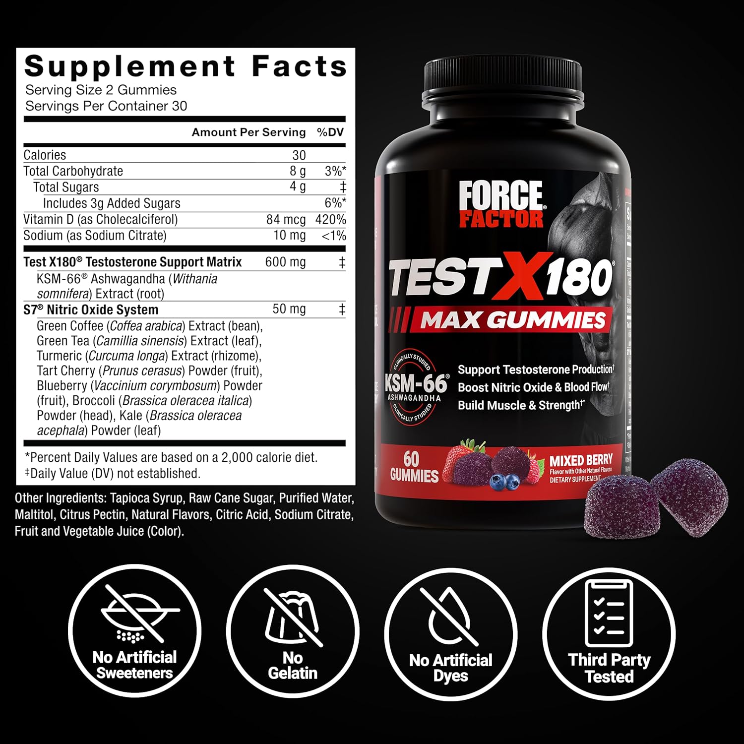 Force Factor Performance Bundle: Test X180 Max T-Booster (60 Mixed Berry Gummies) & Creatine Monohydrate 5g (150 Watermelon Gummies)