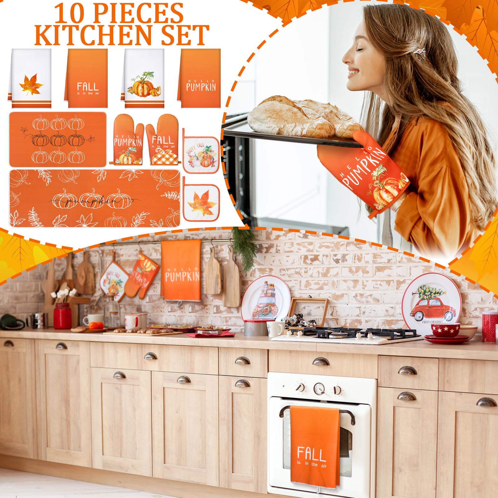 Fourluoo 10 Pcs Thanksgiving Kitchen Decor Fall Pumpkin Kitc -2 Fourluoo 10 Pcs Thanksgiving Kitchen Decor Fall Pumpkin Kitc -2