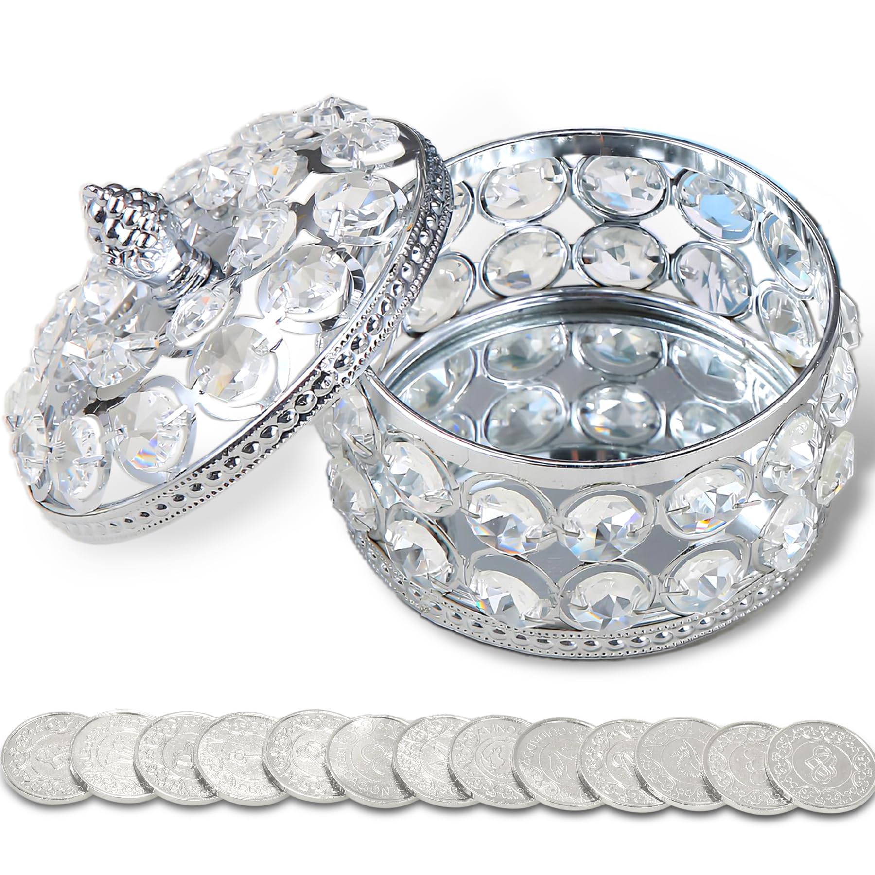 Arras Para Boda Catolica - Arras De Boda Catolica, Wedding Unity Coin Set with 13 Unity Coins and Decorative Rhinestone Box, Wedding Stuff for Unity