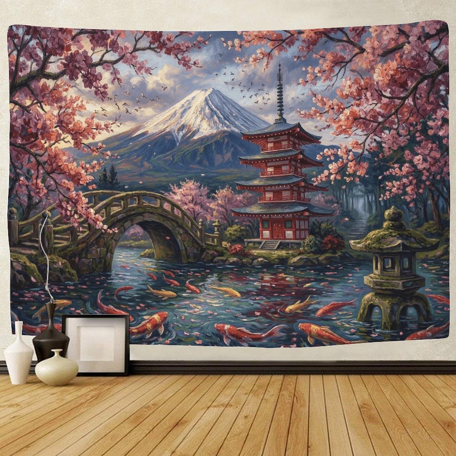 GPMNBCXZK Japanese Mount Fuji 3D Printed Wall Hanging Cherry Blossom Decor Living Room Bedroom 100cmx150cm