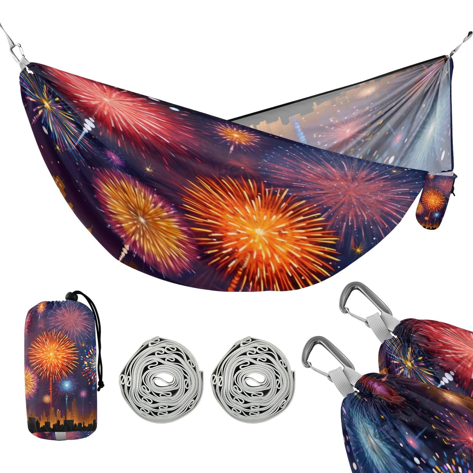 SDMKA Colorful Firework Camping Hammock, 330 lbs with 2 Tree Straps, Carry Bag, Single Portable Hammock for Outdoor/Indoor, Hiking, Beach, Backpacking, Travel