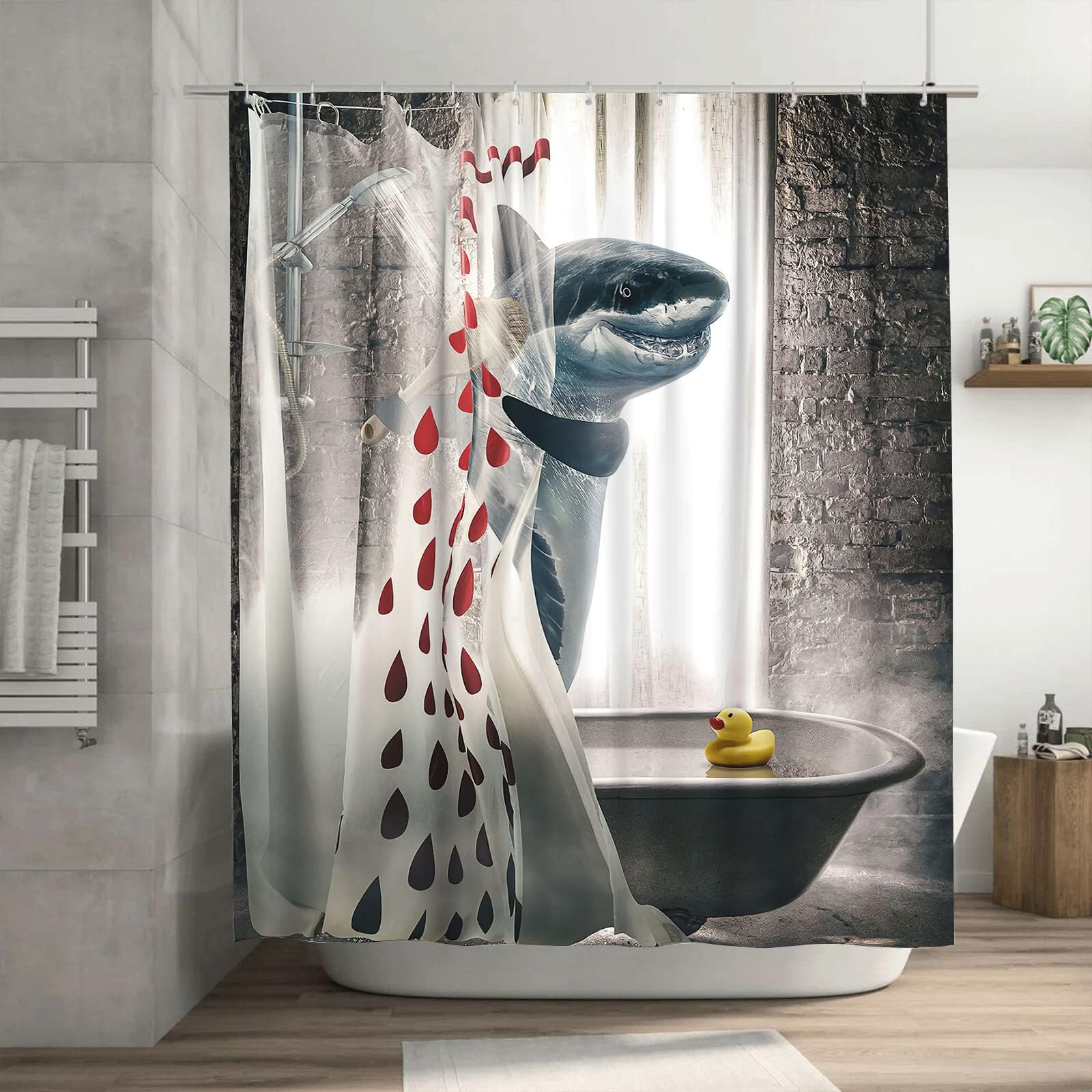 Fashion_Man 4PCS Fantasy Shark Shower Curtain Waterproof