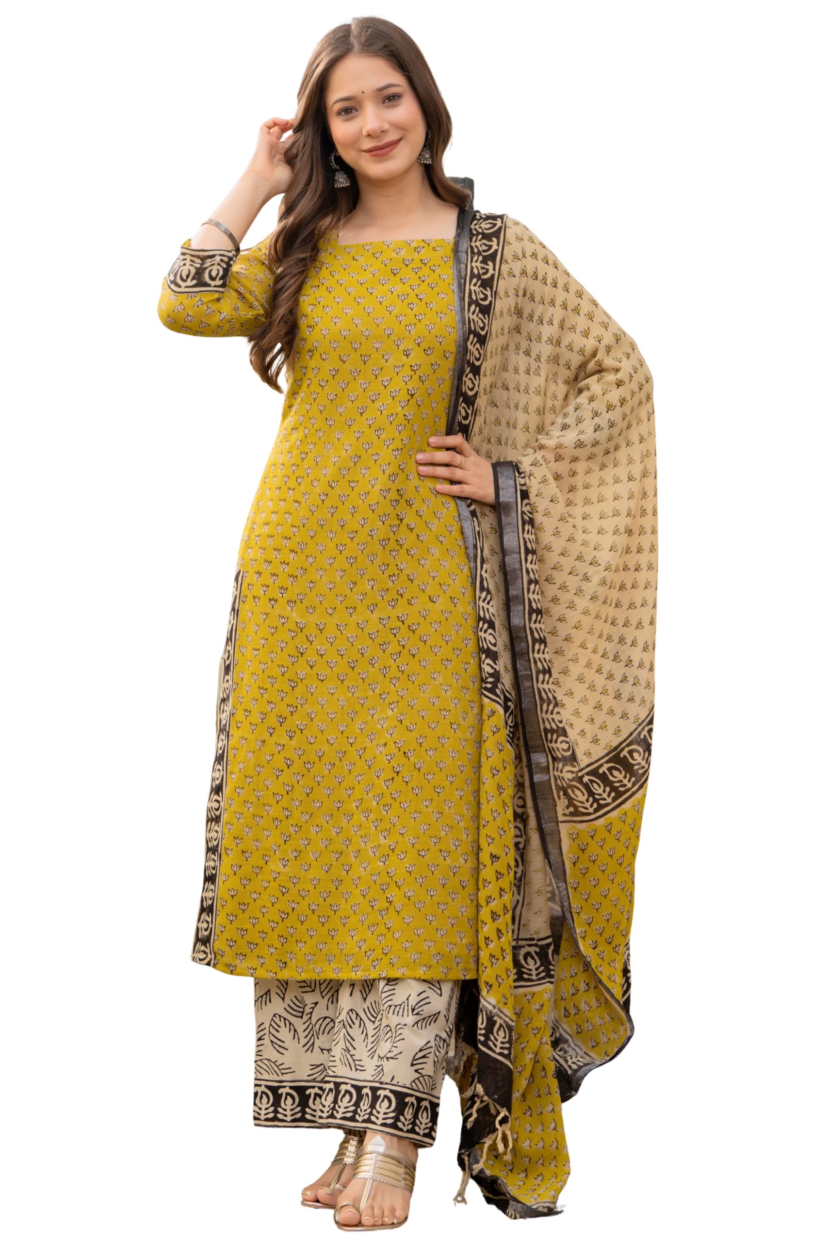 amayra Women's Pure Cotton Straight Kurta Set with Palazzo Pants & Dupatta|Ethnic wear|Kurta Set for Women-picture-30