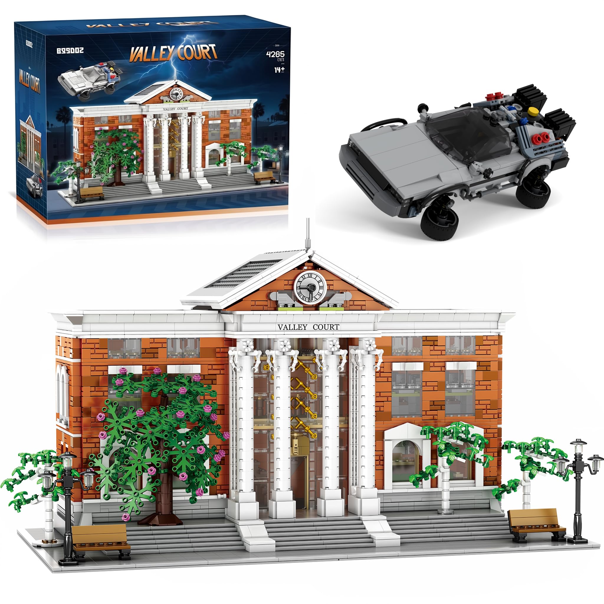 Future Uhrturm Klemmbausteine Haus mit Flugauto | 4269 Teile Hill Valley Court Modular Building,Film City Architecture Set für Erwachsene Frauen Männer kompatibel mit Barweer
