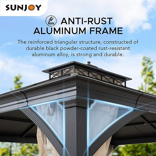 Miniatura 3 de Sunjoy Gazebo de techo rígido de 11 x 13 pies, para patio al aire libre, marco de aluminio antioxidante, con gancho para el techo y red de malla,