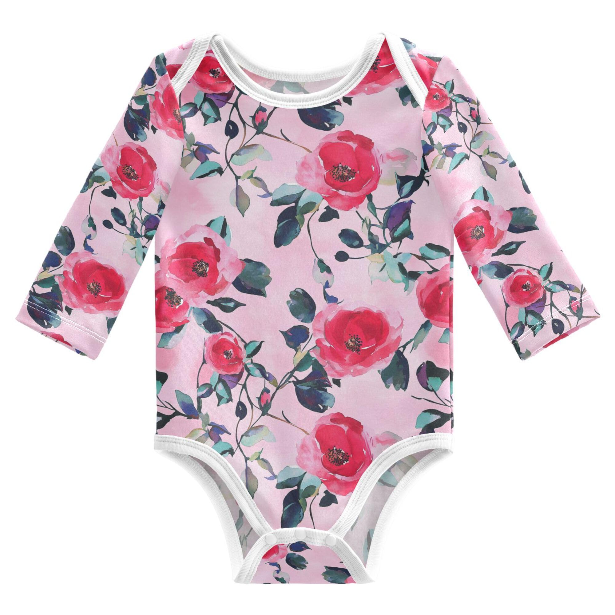 Wudan Cartoon Rose Hot Pink Baby Girl Bodysuit Autumn Cotton Infant Boy Clothes for Month Boy Baby Shower 12M