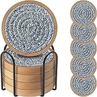 Vista 9 de Juego de 5 posavasos absorbentes para bebidas, posavasos tejidos con soporte, regalo de inauguración de la casa para decoración del hogar de granja