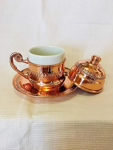 Miniatura 3 de Turkish Copper Coffee Set for 6, Greek Arabic Coffee Serving Set, Pure Copper Copper Cups.