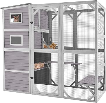 Large Catio Kitty House wih 4 Tiers Cat House for Outdoor Cats Waterproof roof Cat Enclosures,77 Inch