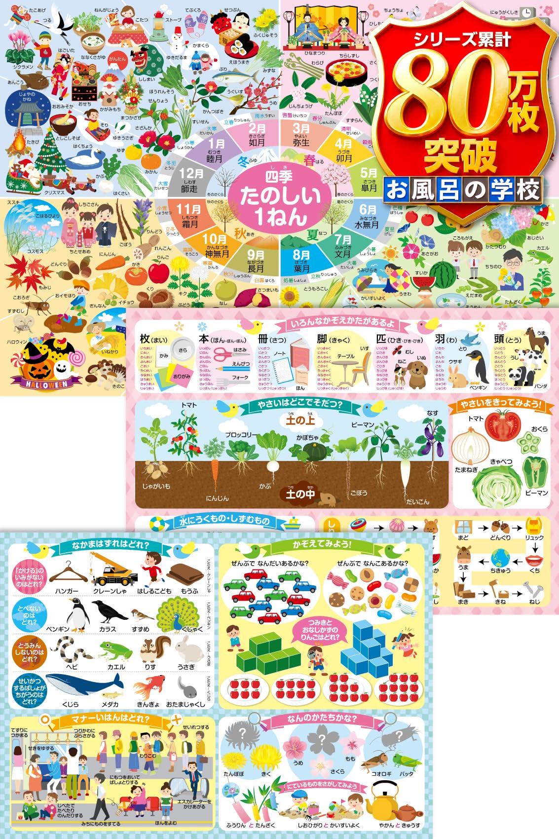Amazon.co.jp: お風呂の学校 小学校 受験 知育 お風呂ポスター 学習