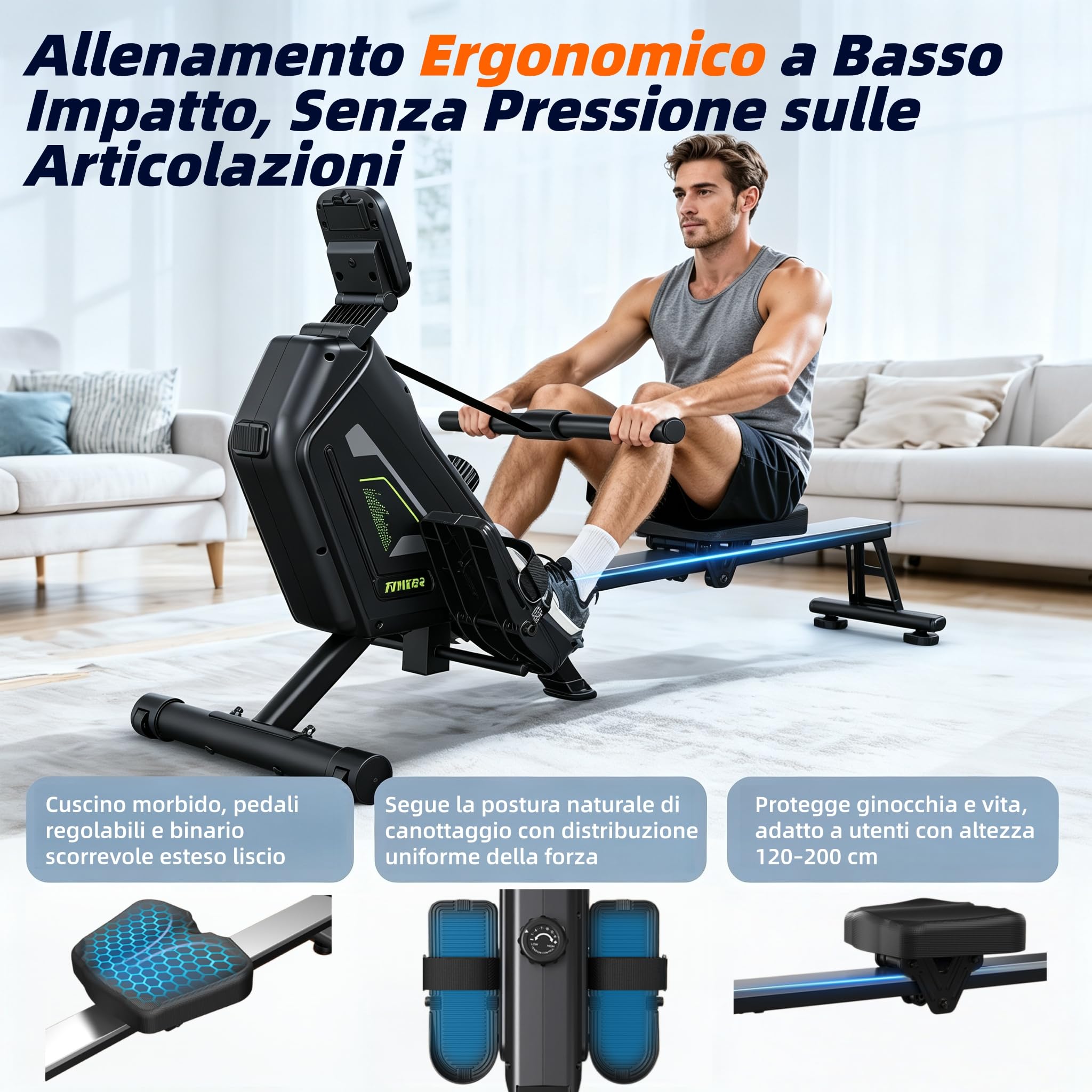 Vogatore Magnetico Silenzioso con Bluetooth FTMS per Casa