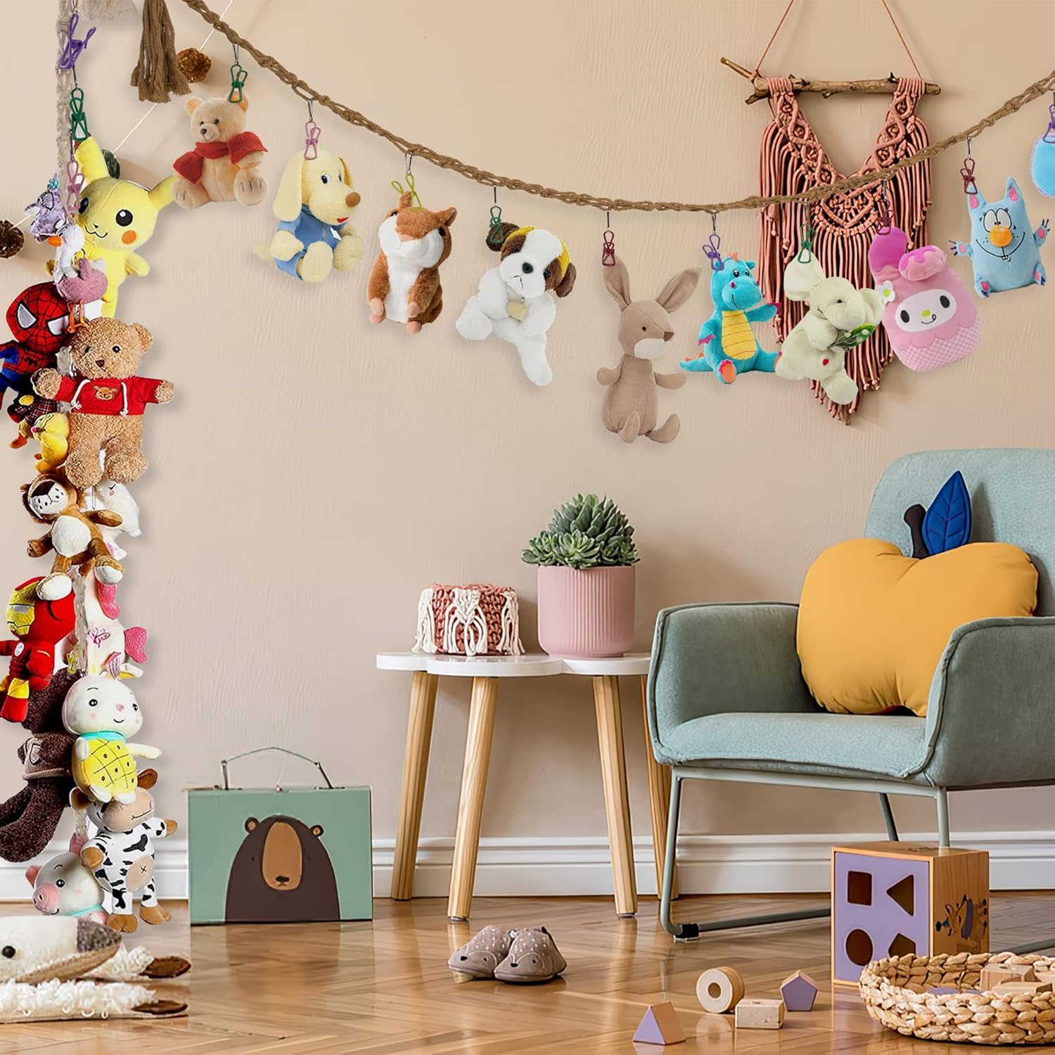 3 Pieces Stuffed Toy Chain Display Organizer Strong Toy Organizer Storage Chain Stuffed Animal Toy Holder Hanging with 45 Metal Clips 6 Ceiling Hook for Hanging Plush Toys Display