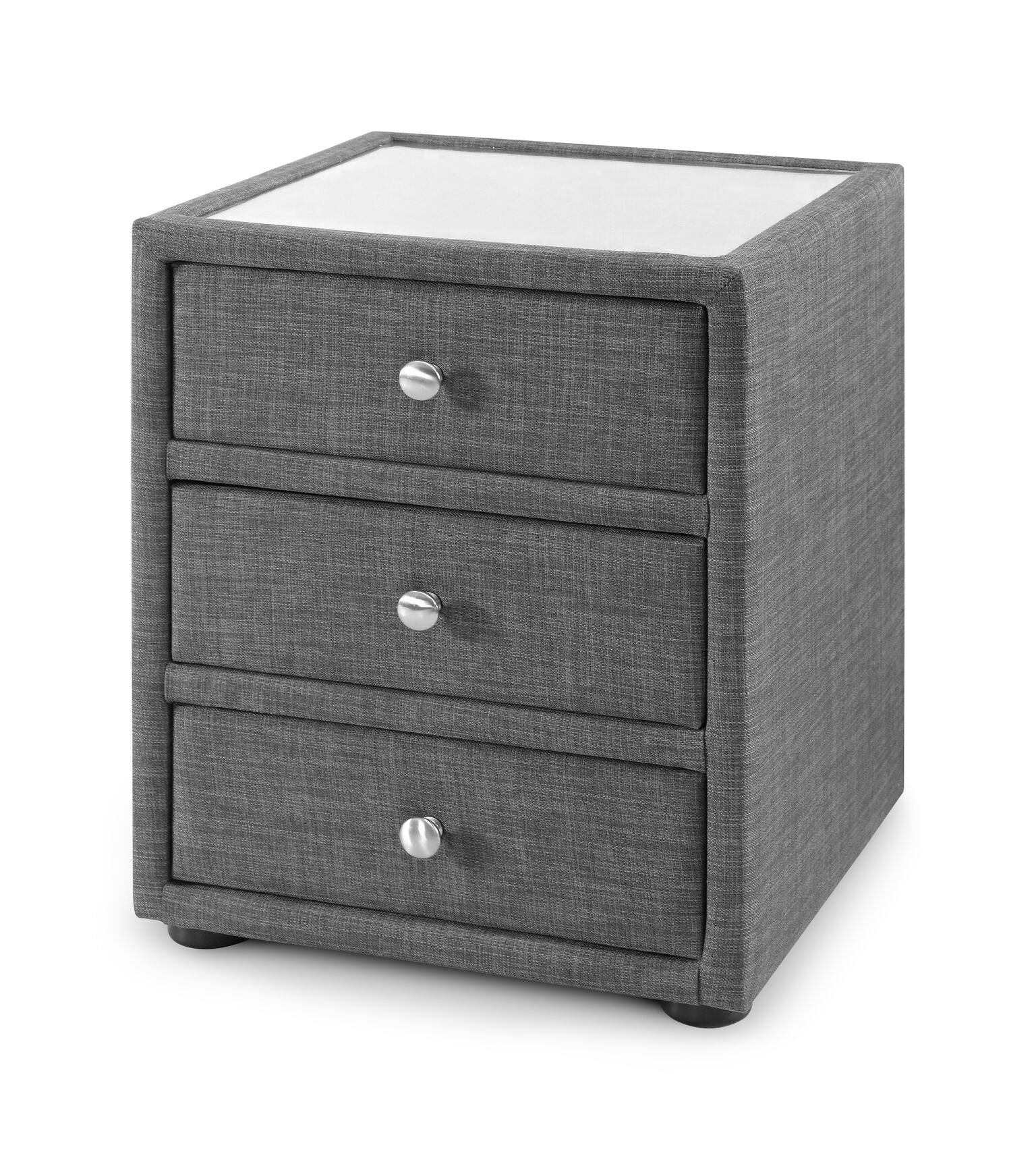 Julian Bowen Sorrento Grey Linen Fabric 3 Drawer Bedside Table
