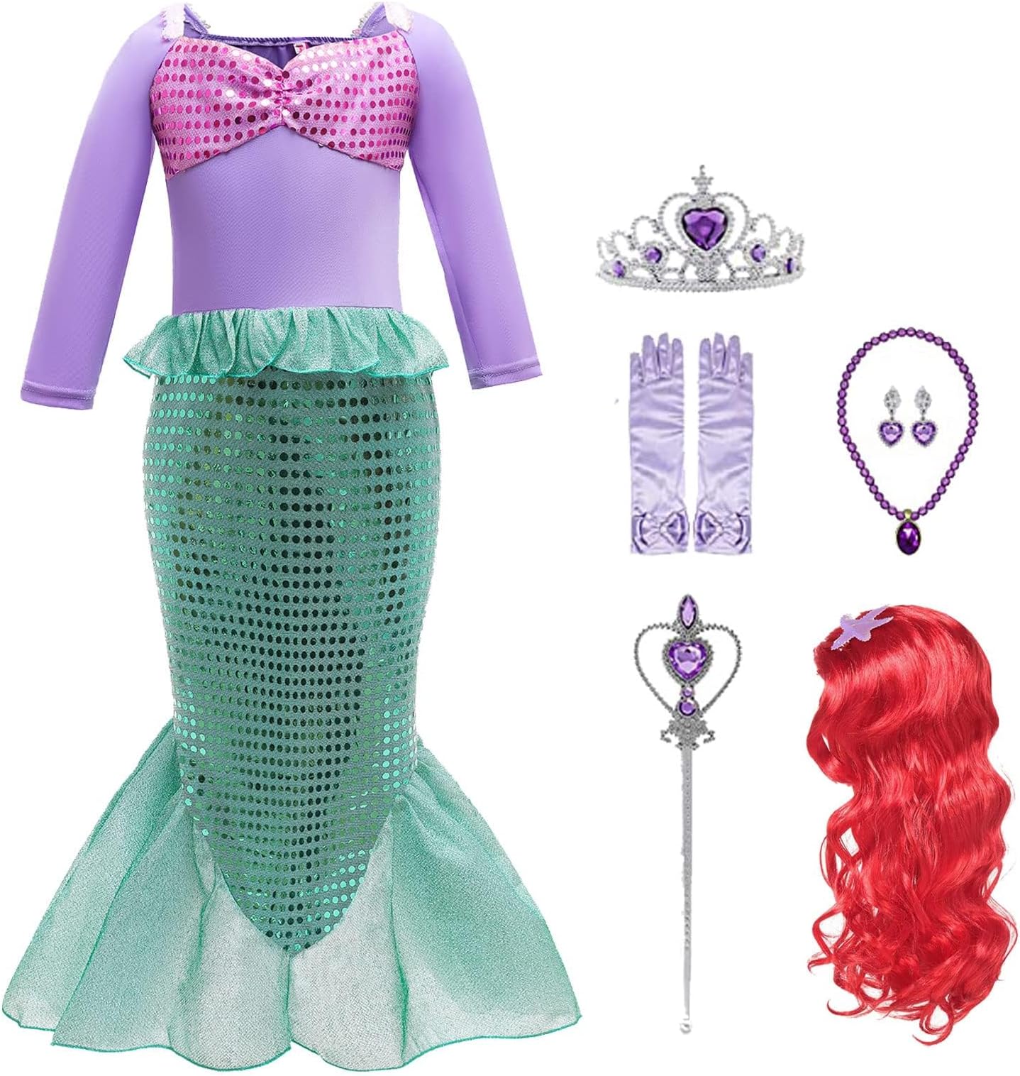 PadeteLittle Girl Long Sleeves Mermaid Princess Costume Sequins Party Dress