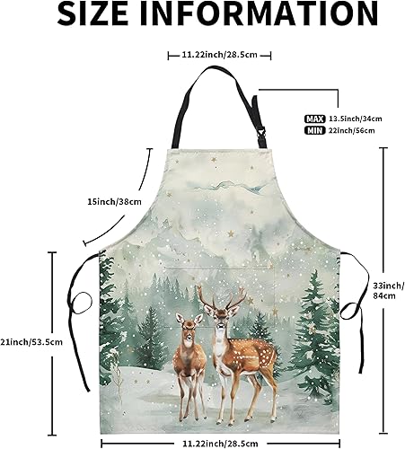 Miniatura 4 de Delantal de cocina de reno, delantal de invierno con correa ajustable, bosque nevado, pinos, copos de nieve, delantales de cocina con dos bolsillos