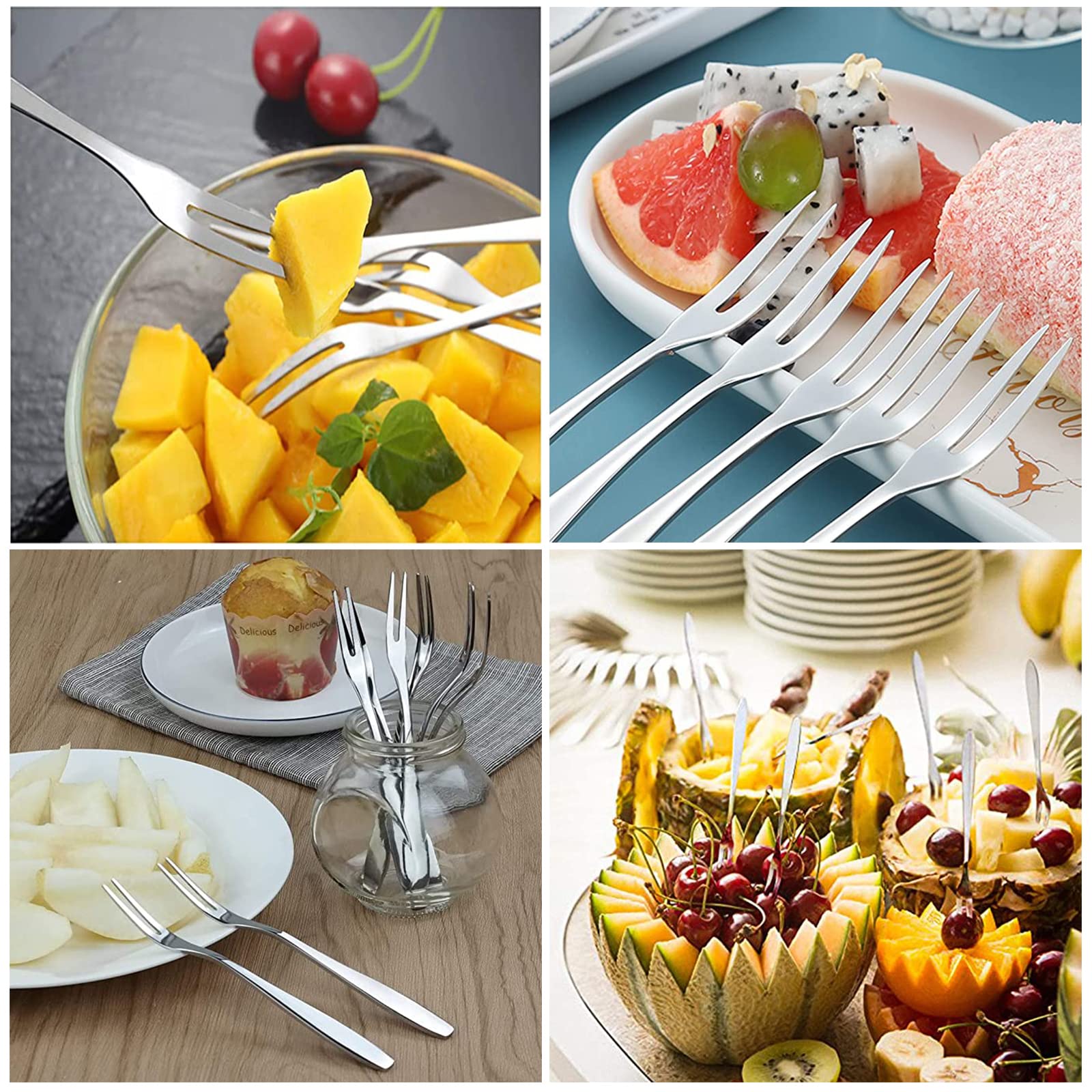20 Pcs Mini Fourchettes à Fruits en Acier Inoxydable Fourchettes à Cocktail Fourchettes à Gâteau Dessert Gadget de Cuisine