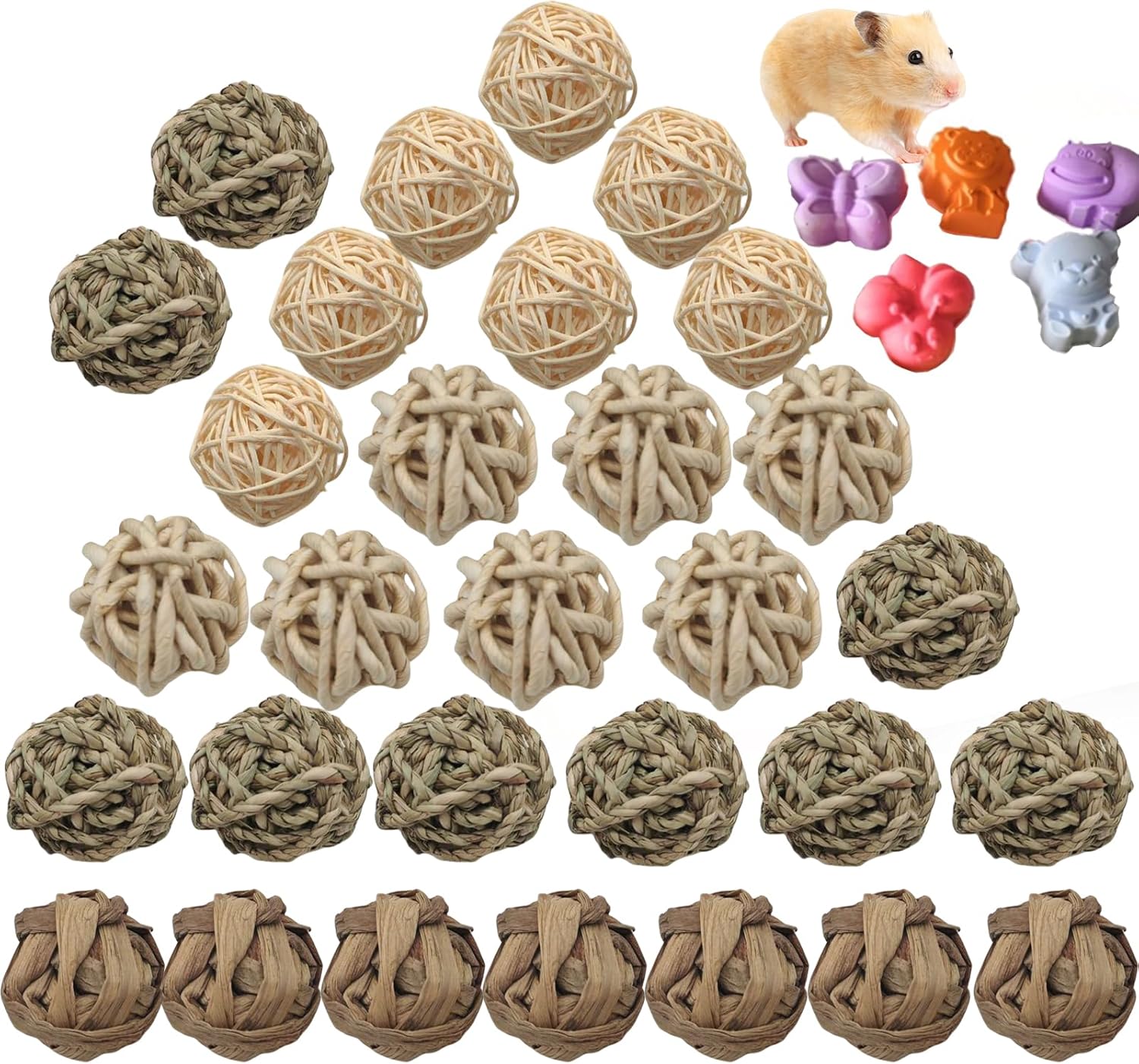 Hamiledyi 30PCS Rabbit Grass Balls 1.96in Guinea Pig Balls Small Animal Activity Enrichment Toy for Bunny Chinchilla Hamster Gerbil Grinding Playing