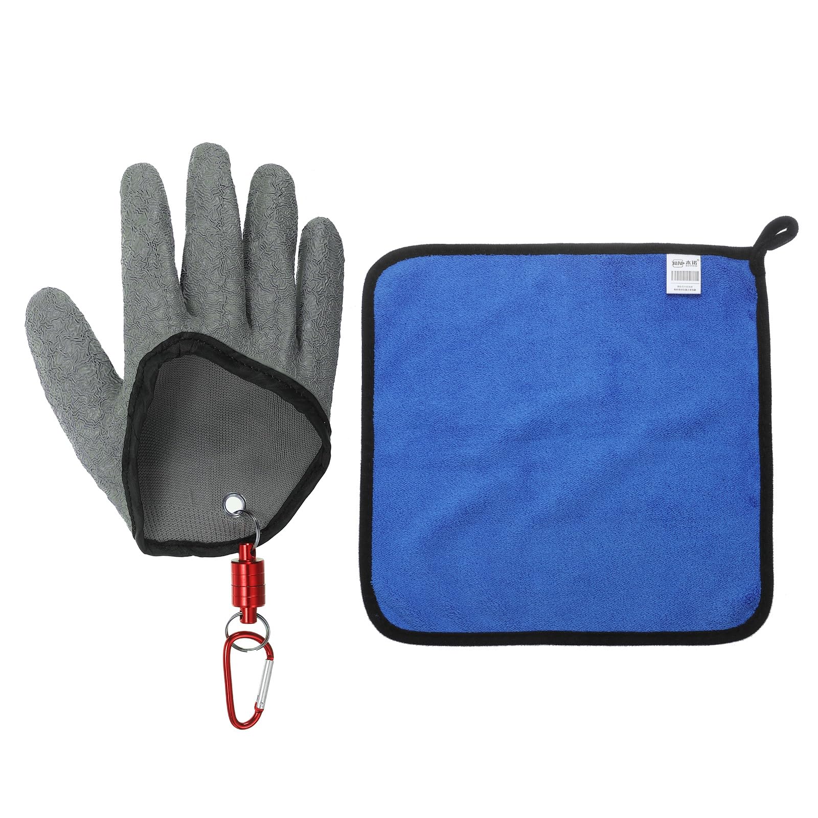 PATIKIL Fishing Gloves With Alloy Magnet Release Towel Fisherman Professional Catch Fish Gloves Non-Slip Puncture Resistant Glove for Handling Catching Cleaning Grey(Right)