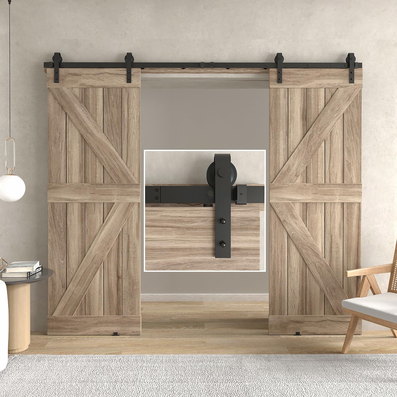 10FT Sliding Barn Door Hardware Track Kit for Double Door: Easy to Install -Smoothly and Quietly Sliding Barn Door Track Low Ceiling Lite Version, Upgraded Modular Track with Screw Fixation