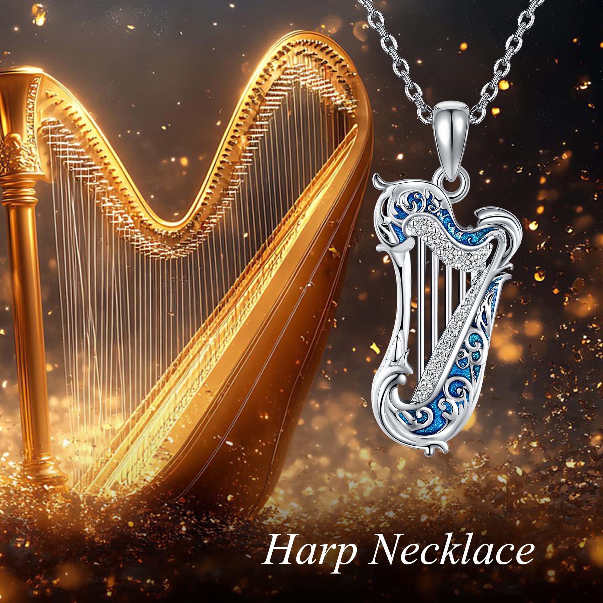 DAYLINLOVE Naszyjnik harfa srebro próby 925 naszyjnik z instrumentem muzycznym filigranowy naszyjnik harfa biżuteria muzyczna prezenty dla kobiet miłośników muzyki