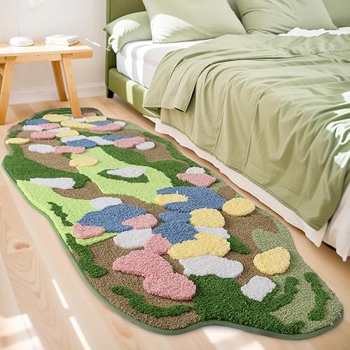 Alfombra de musgo verde para dormitorio, alfombra supersuave y esponjosa para colocar junto a la sala de estar, alfombra larga antideslizante e