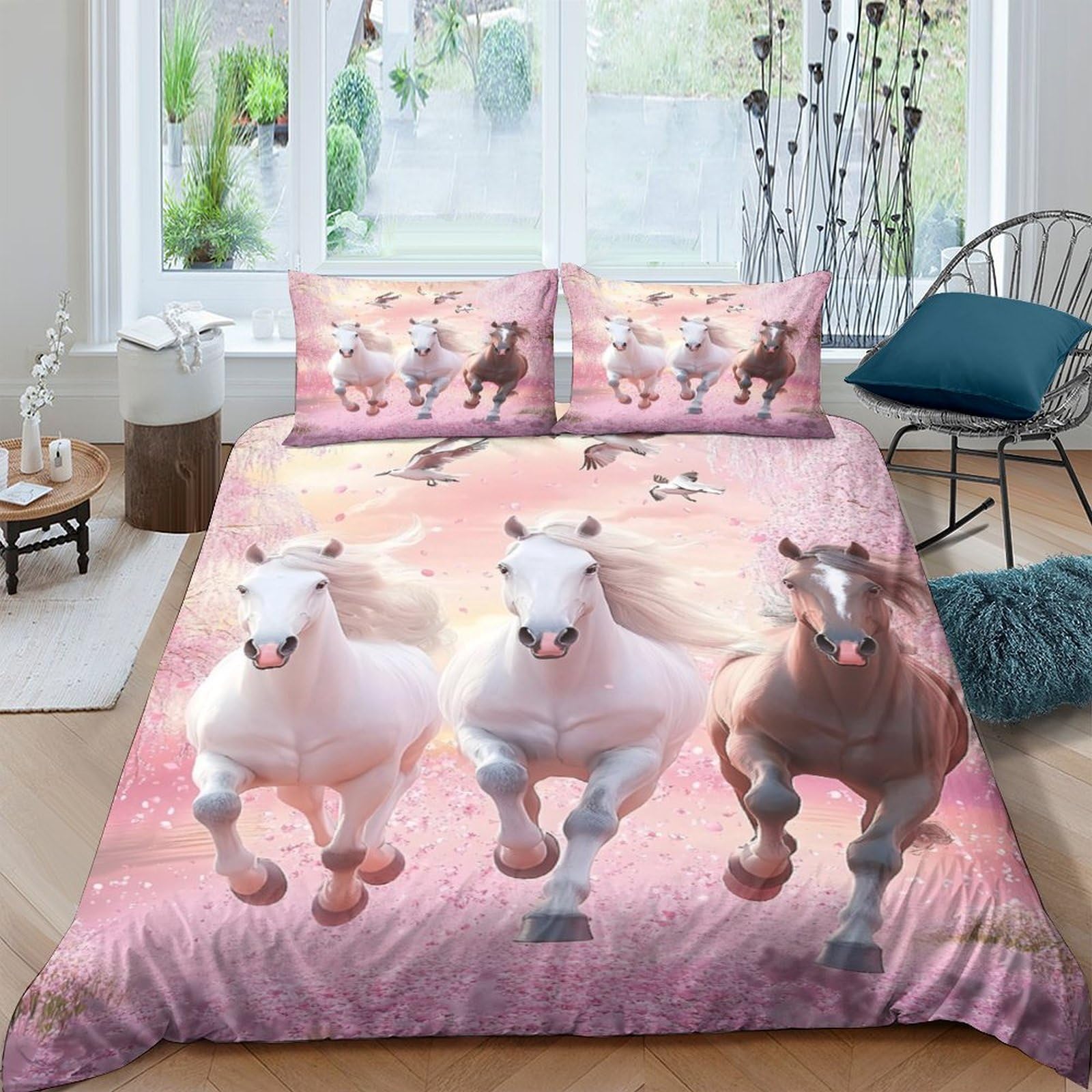 Ctjqhvkz Style-1 3D Printed Running Horse Fitted Sheet Microfiber Pink Bed Cover For Bedroom Dorm Mattress Protection Decor Single（135X200cm）