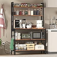 Vista 11 de Estante de Panadería para Cocina con Cestas, Estante de Almacenamiento Independiente de 5 Niveles, Soporte Industrial para Horno Microondas, Marrón